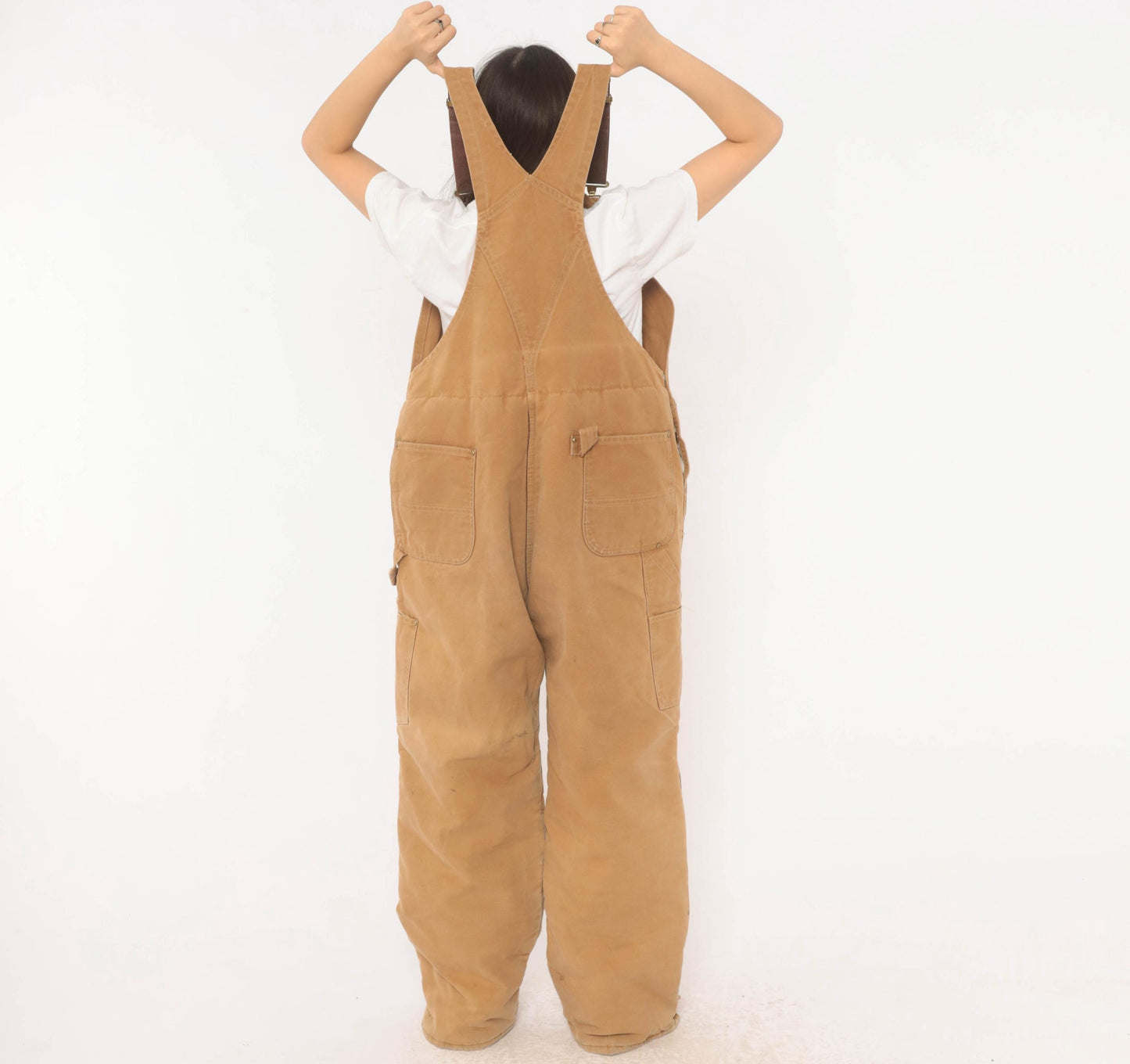 Carhartt Quilted Bib Overalls Tan Duck Canvas Double Knee Workwear XXL