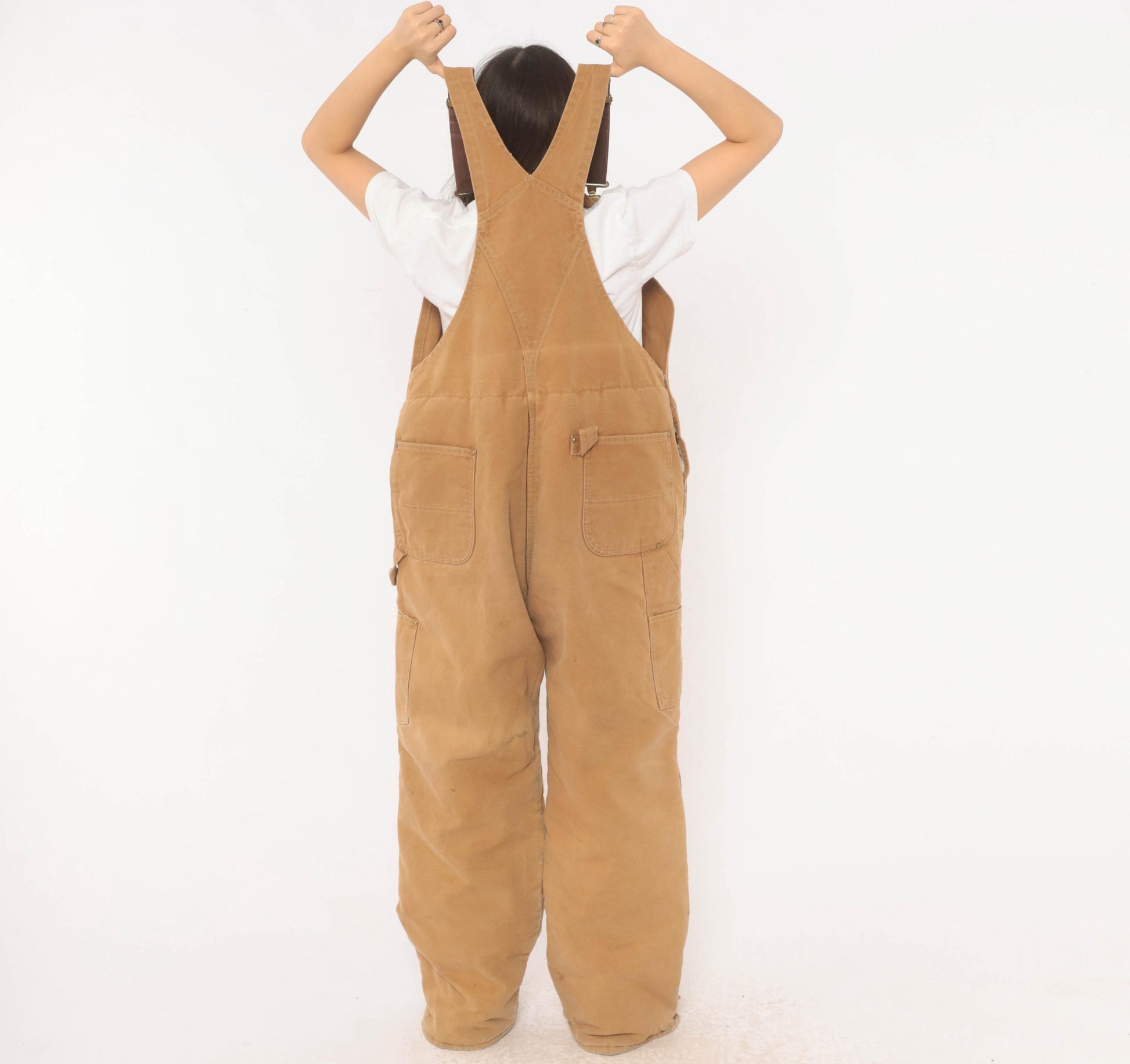Carhartt Quilted Bib Overalls Tan Duck Canvas Double Knee Workwear XXL
