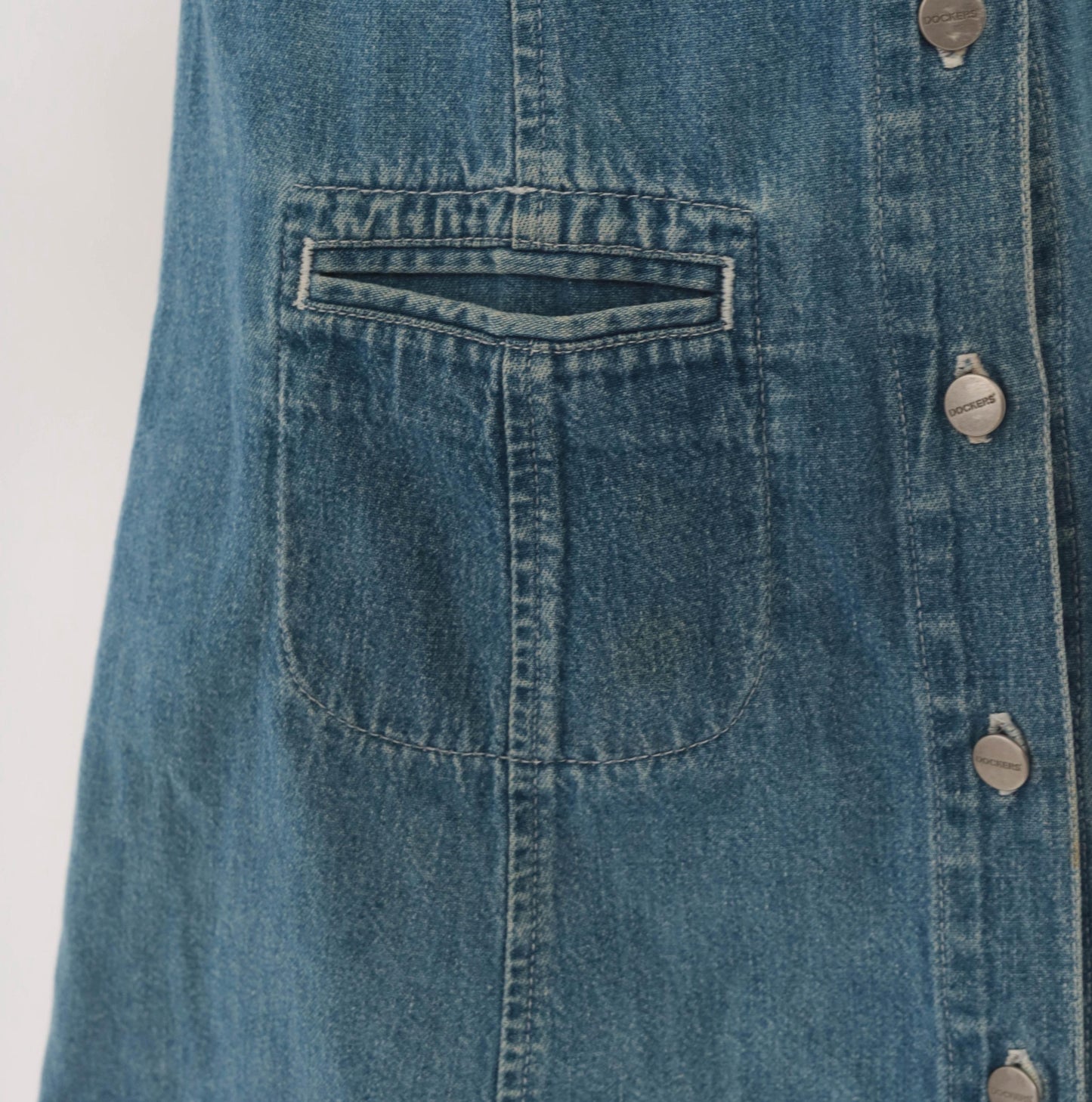 90s Dockers Denim Mini Dress Button Front Spaghetti Strap Blue Small