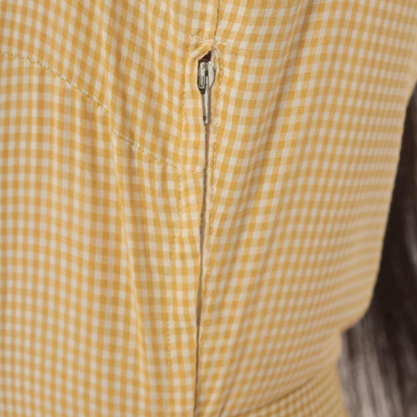 1950s P.S. Andrews Co Gingham Sundress Yellow White Cotton Fit Flare Extra Small XS