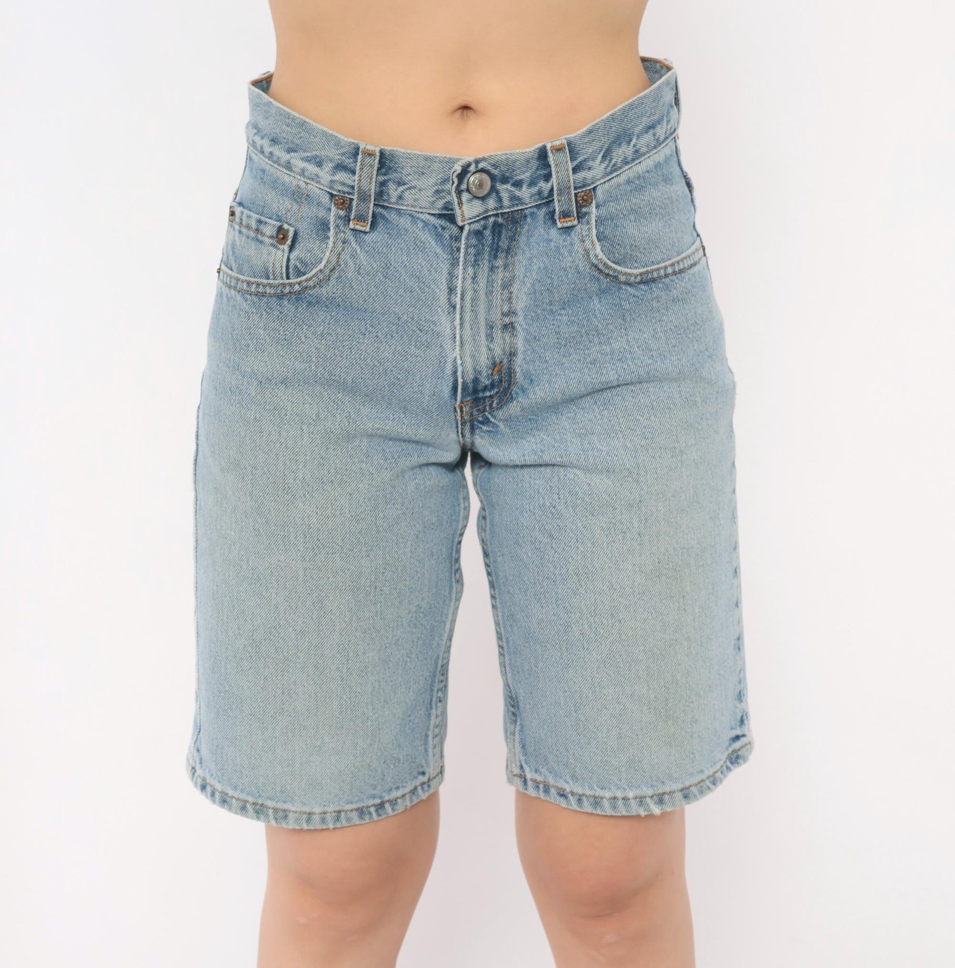 Levi's 570 Denim Shorts Light Wash High Rise Bermuda Y2K Small 27