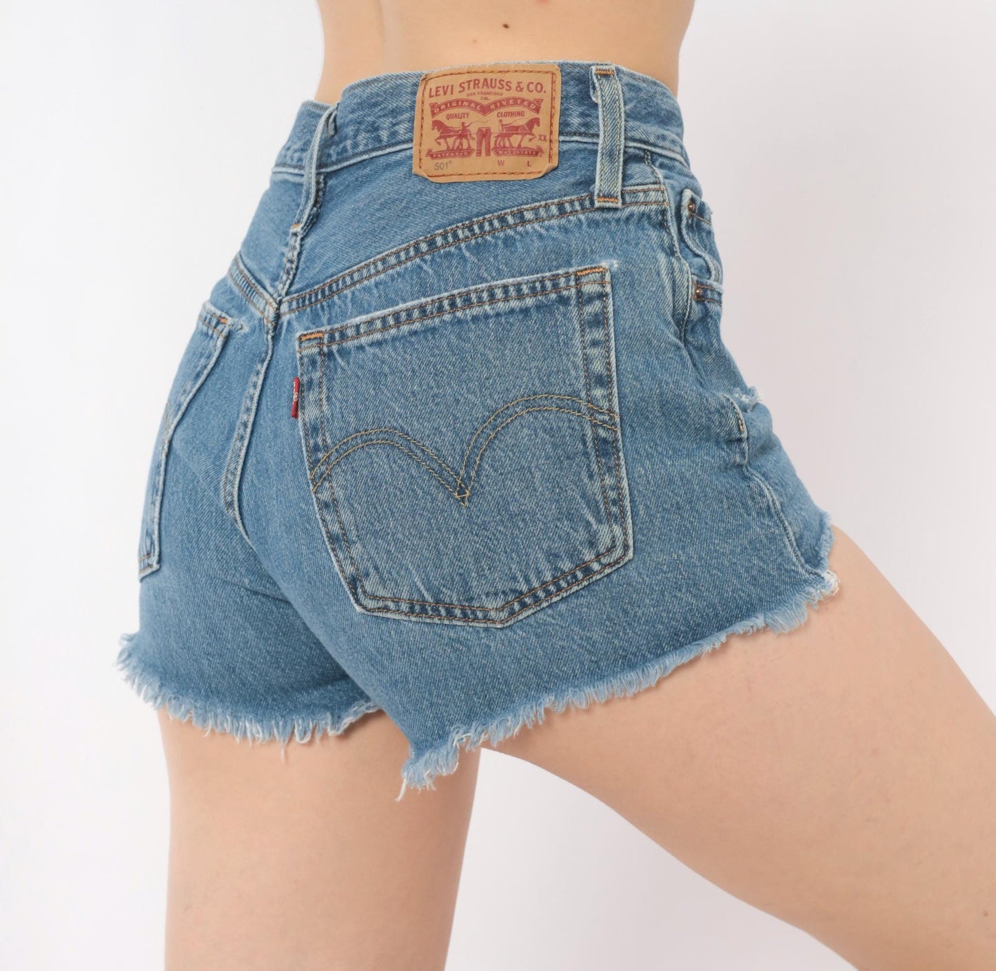 Levi's 501 Cutoff Denim Shorts Blue Button Fly High Rise Distressed Extra Small XS