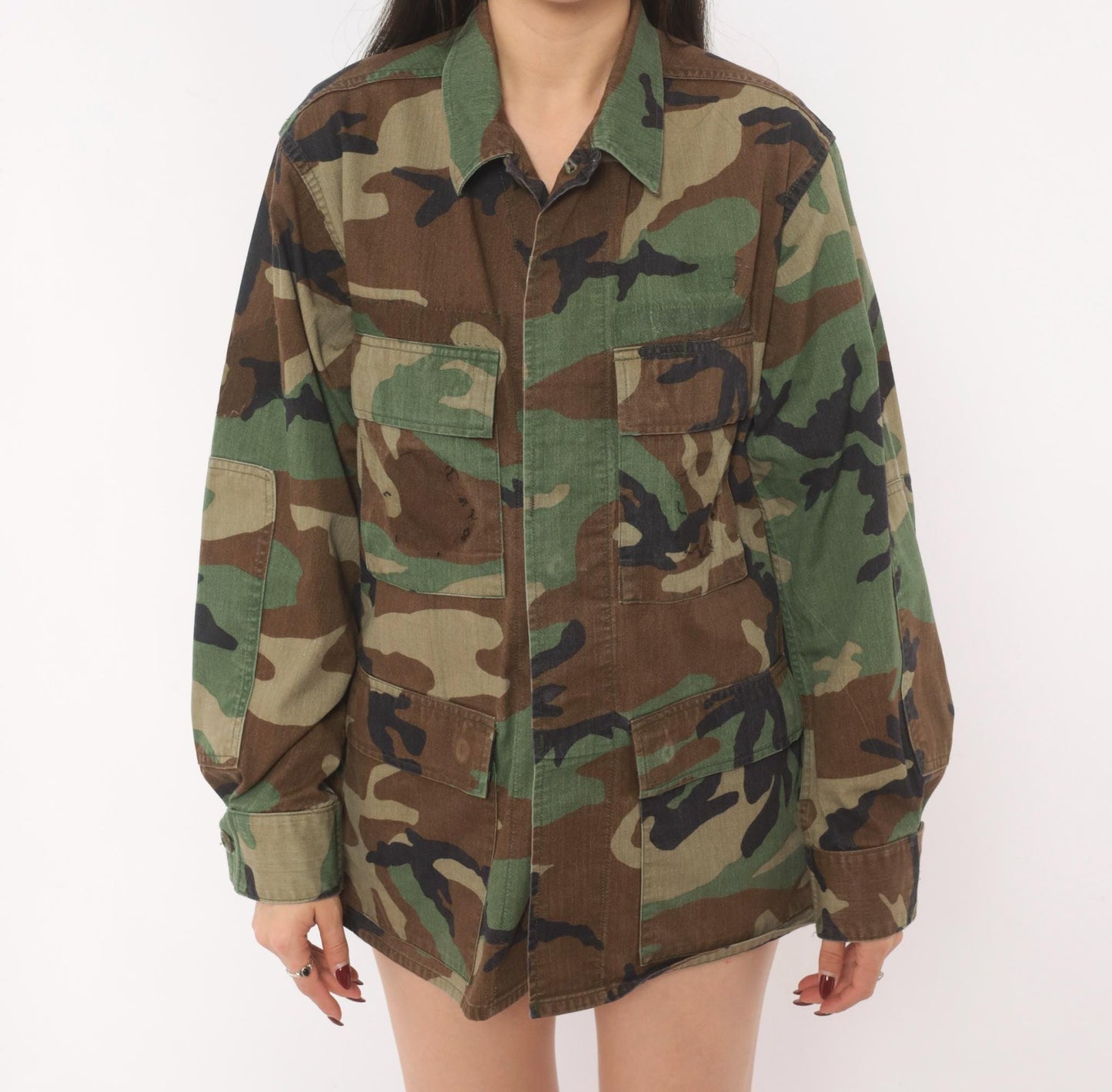 90s Woodland Camo BDU Shirt Terry Manufacturing Co Button Front Small