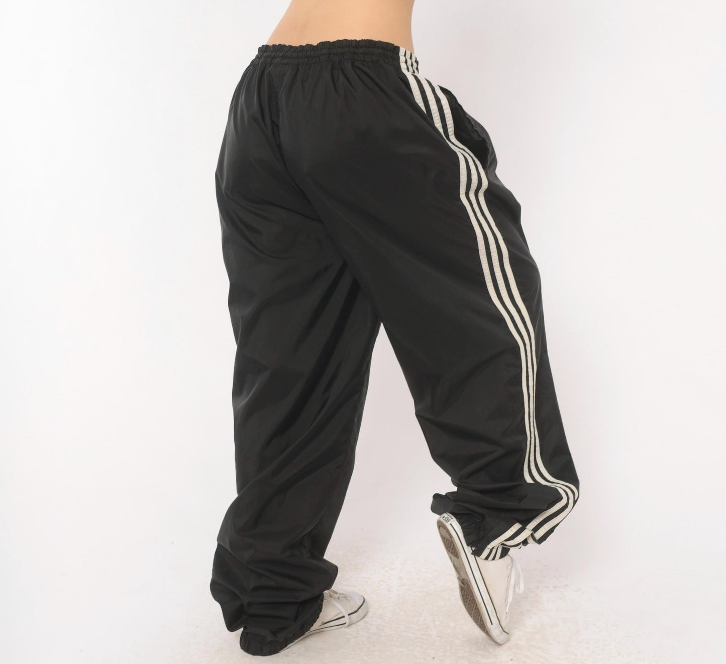 90s Adidas Track Pants Black White Three Stripe Nylon Trefoil Extra Large XL