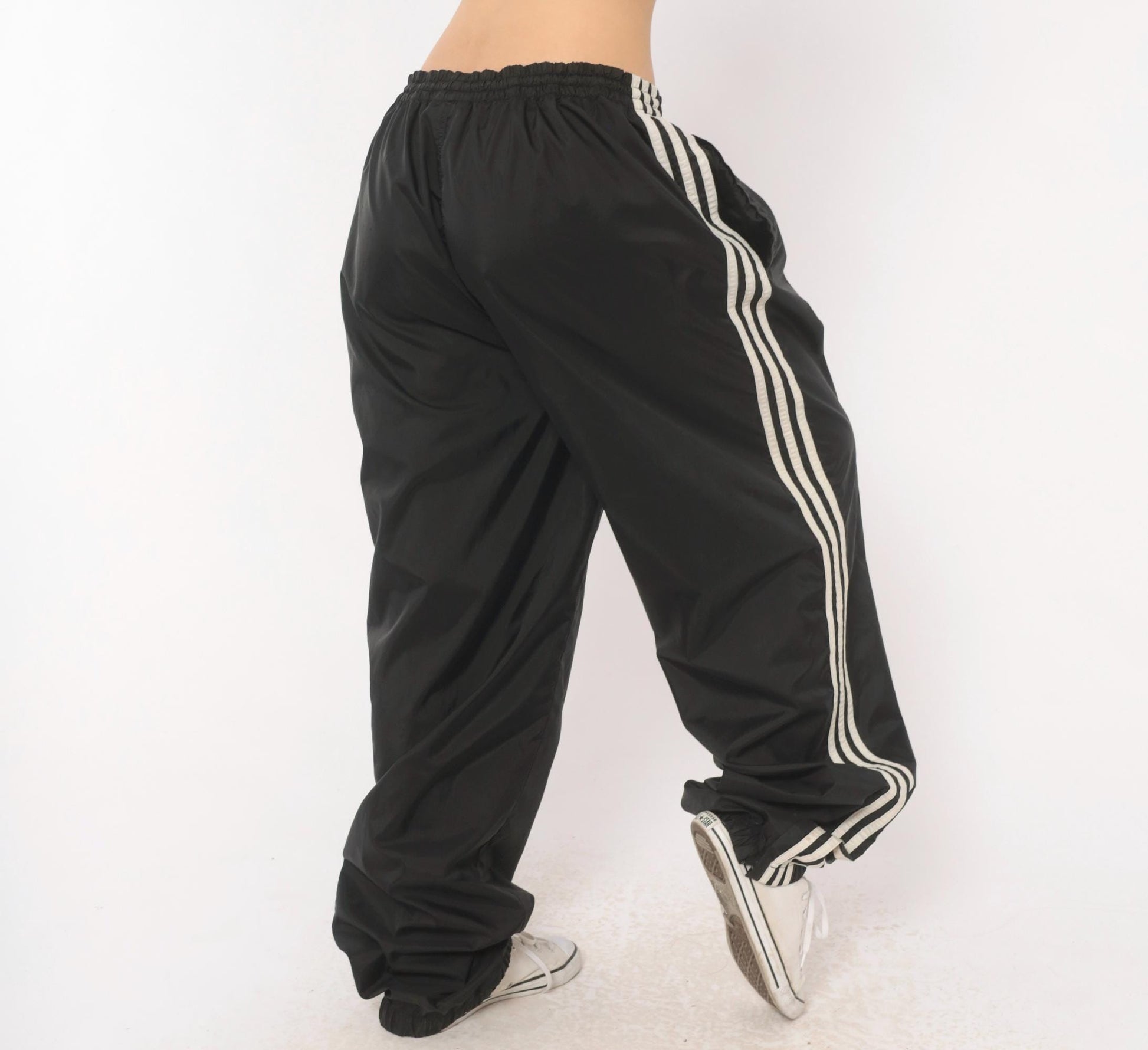 90s Adidas Track Pants Black White Three Stripe Nylon Trefoil Extra Large XL