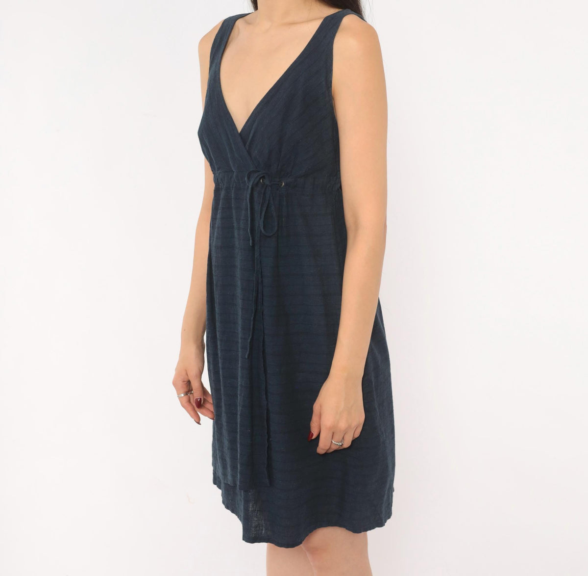 2000s Patagonia Hemp Wrap Dress Navy V-Neck A-Line Mini Small S