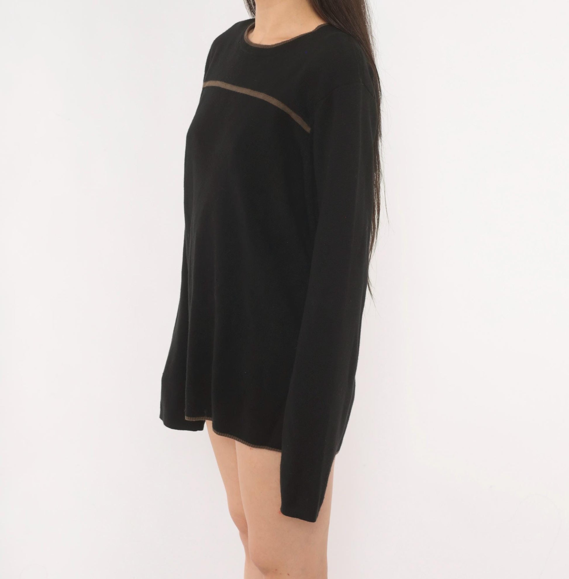 90s Reunion Black Knit Sweater Tan Stripe Crewneck Medium