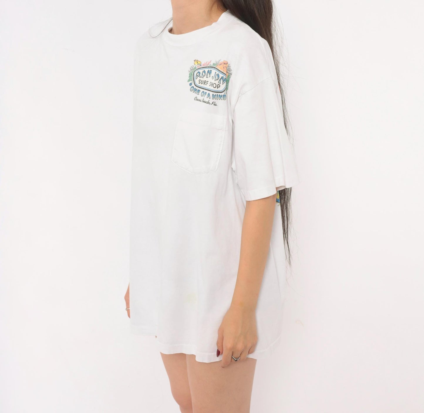 90s Ron Jon Surf Shop Tee White Cotton Graphic Cocoa Beach Large