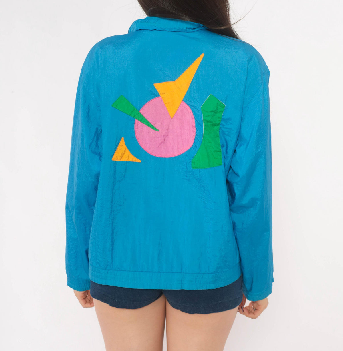 90s Andy Johns Teal Geometric Anorak Half-Zip Windbreaker Medium