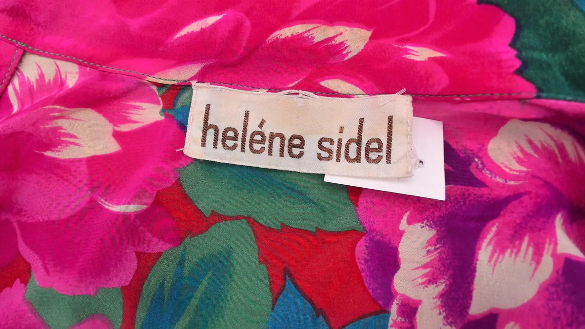 90s Heléne Sidel Silk Camp Collar Shirt Floral Fuchsia Small