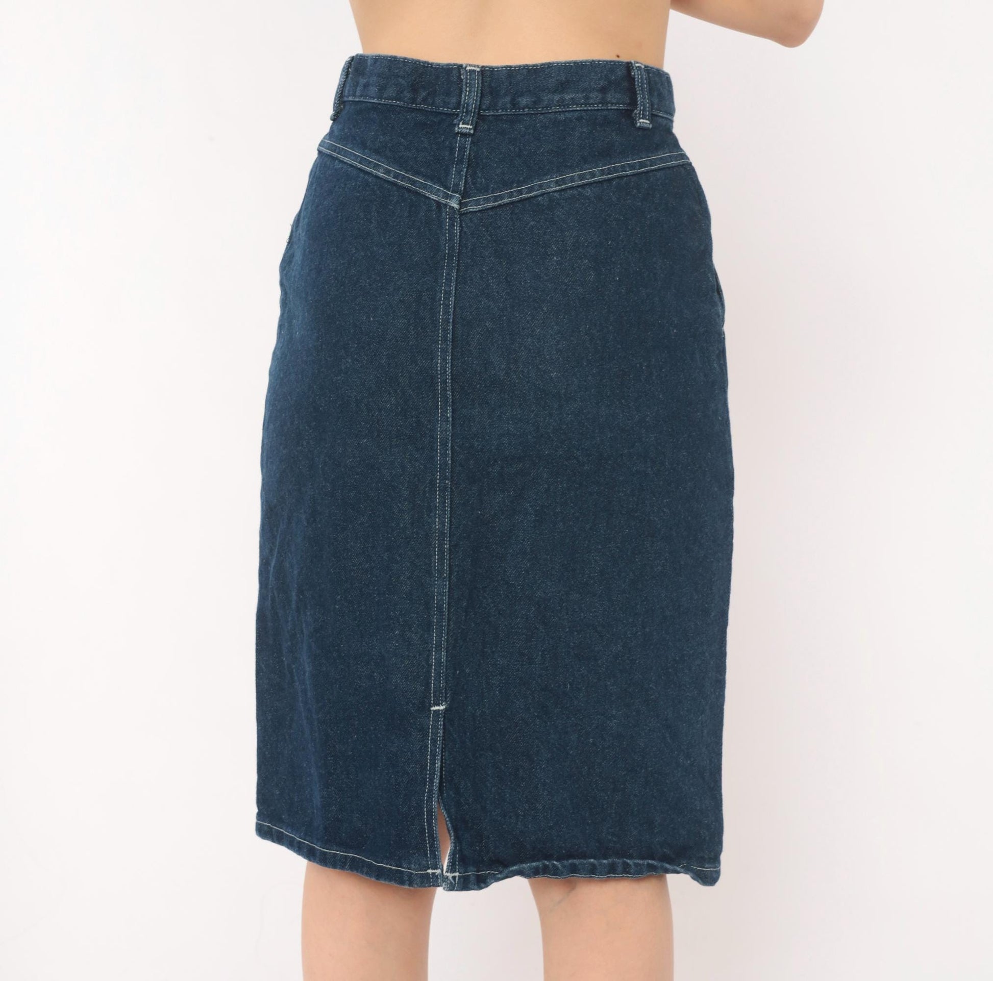 80s Cheryl Tiegs Denim Pencil Skirt High Waist Dark Wash Western Yoke Small S