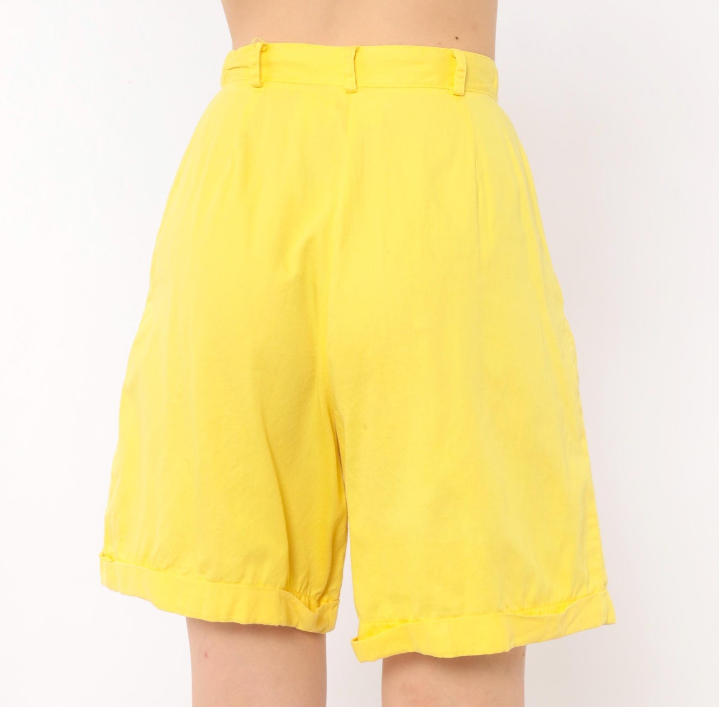 80s Jaclyn Smith Butter Yellow Pleated Bermuda Shorts High Waist Cotton Extra Small XS