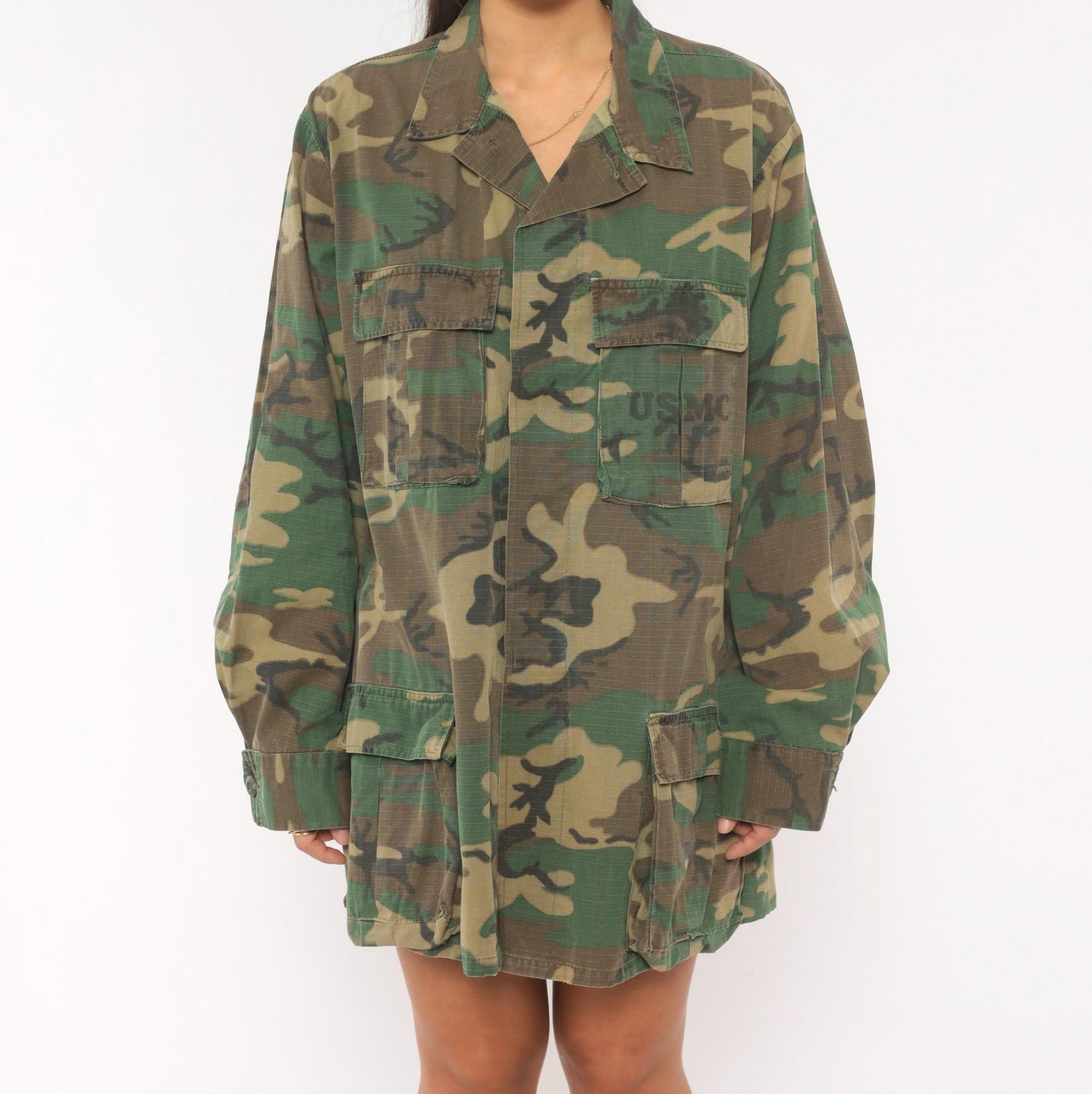 90s USMC Woodland Camouflage BDU Cotton Ripstop Shirt Extra Large