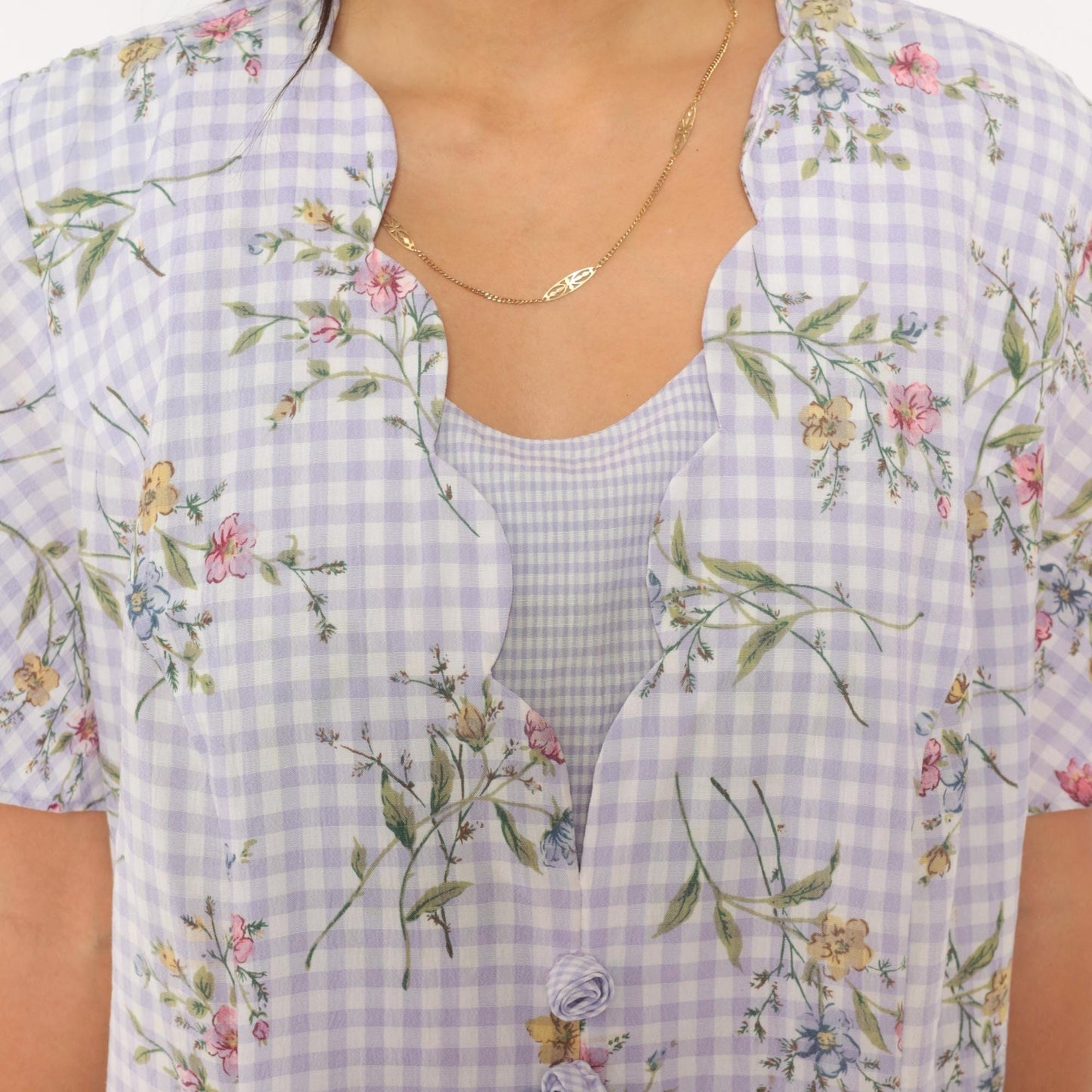90s Sarah Richards Plus Lavender Gingham Floral Dress Flutter Sleeve A-Line Extra Large XXL