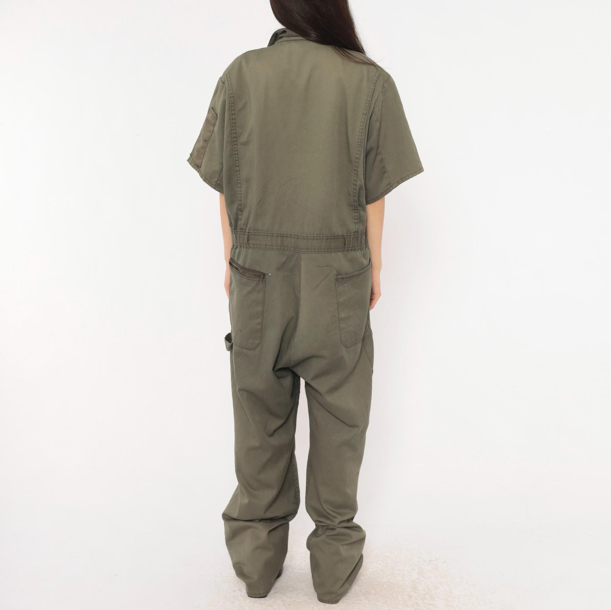 90s Dickies Olive Coveralls Zip Front Short Sleeve Jumpsuit Workwear Extra Large