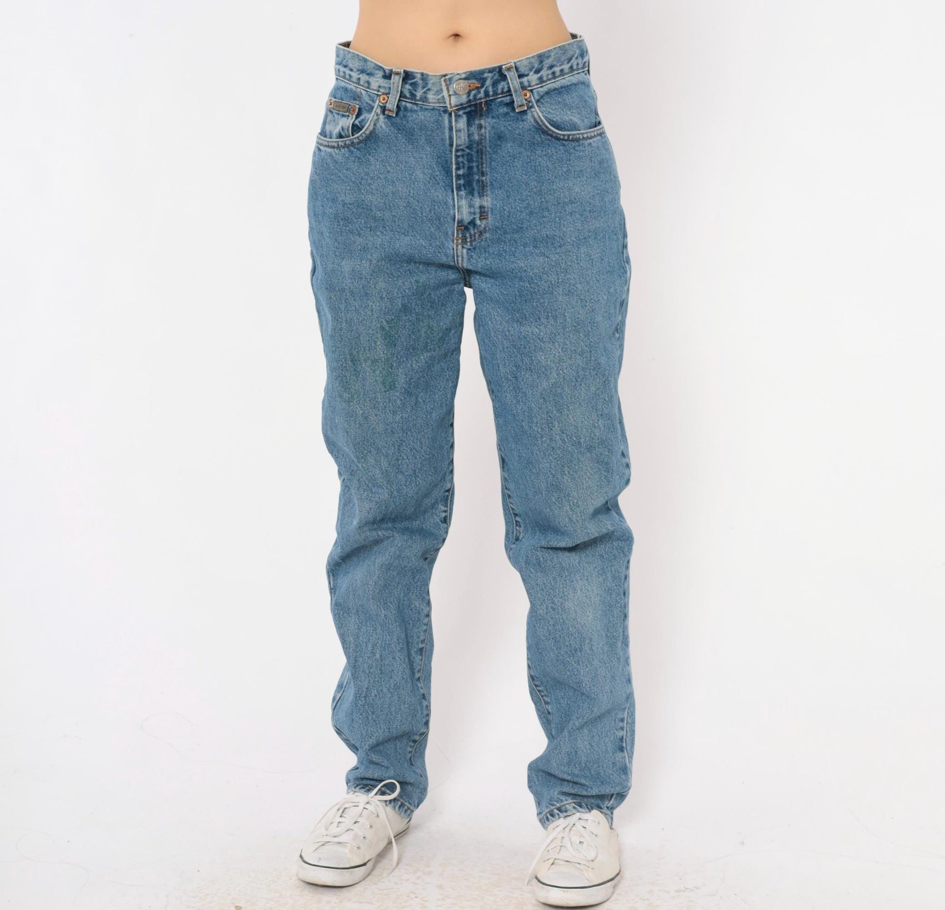 90s Calvin Klein High-Waist Straight Jeans Medium Wash Blue Small S
