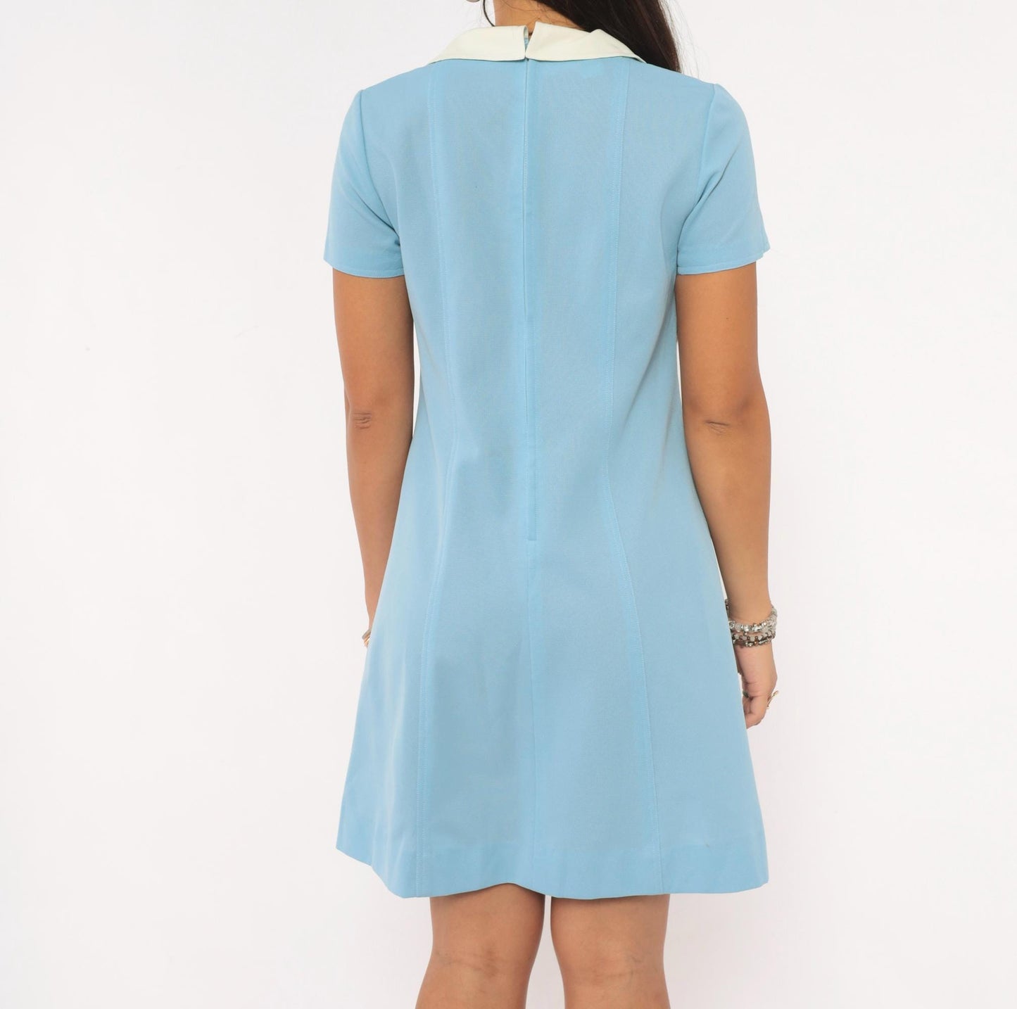 70s Unidress Sky Blue Peter Pan Collar Mini Shift Dress Small