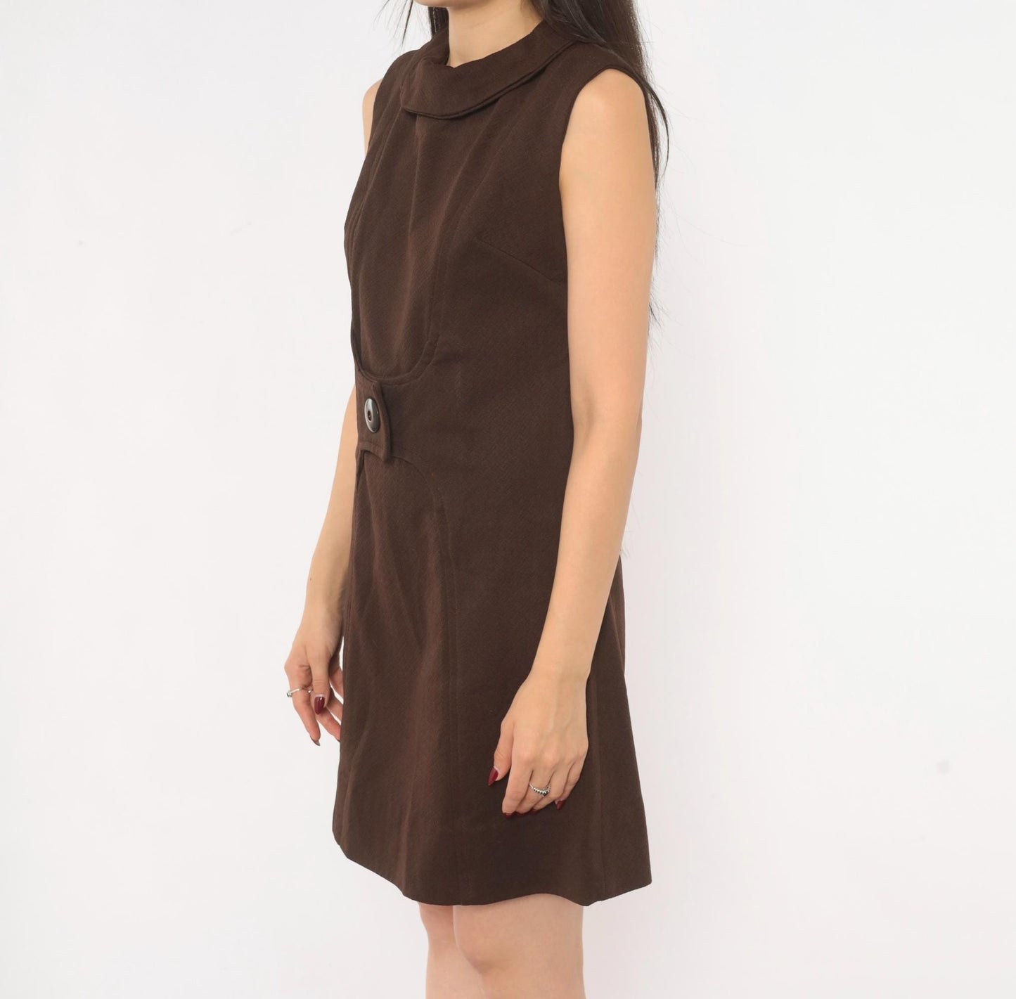 60s Mod Shift Dress Chocolate Brown Sleeveless A-Line Mini Small