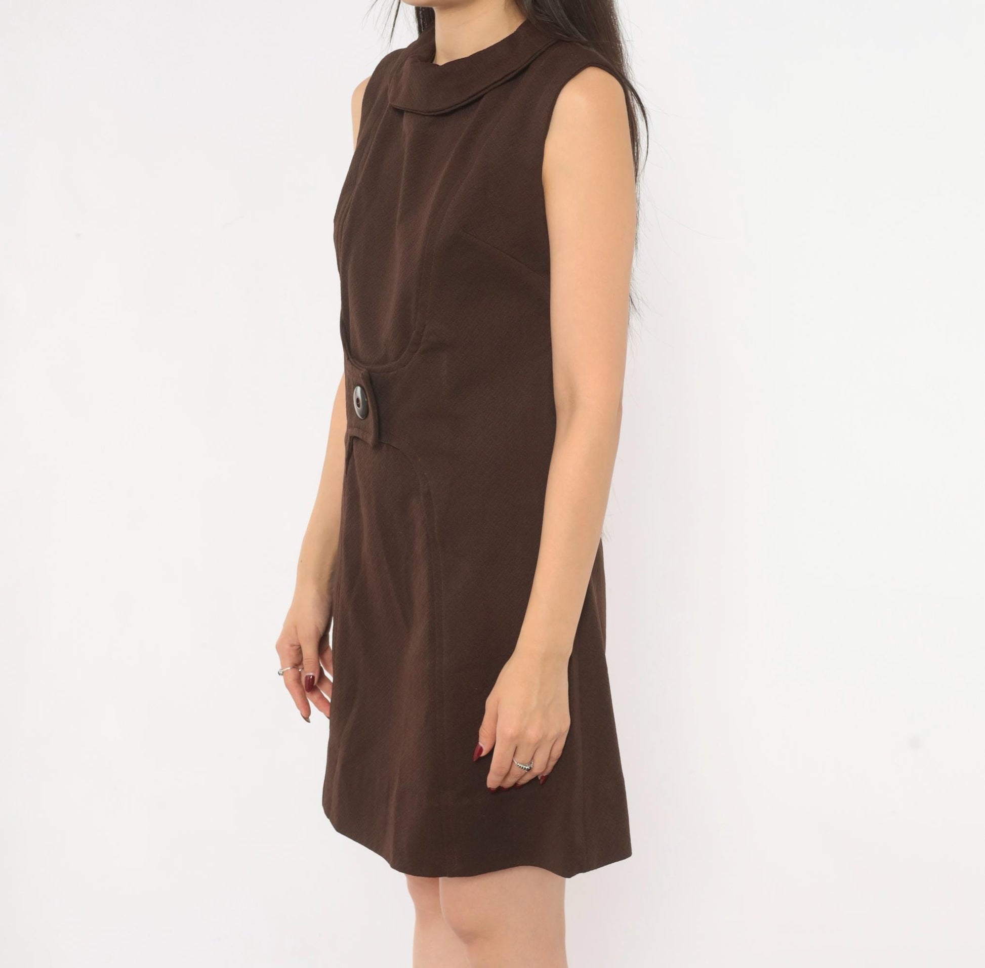 60s Mod Shift Dress Chocolate Brown Sleeveless A-Line Mini Small