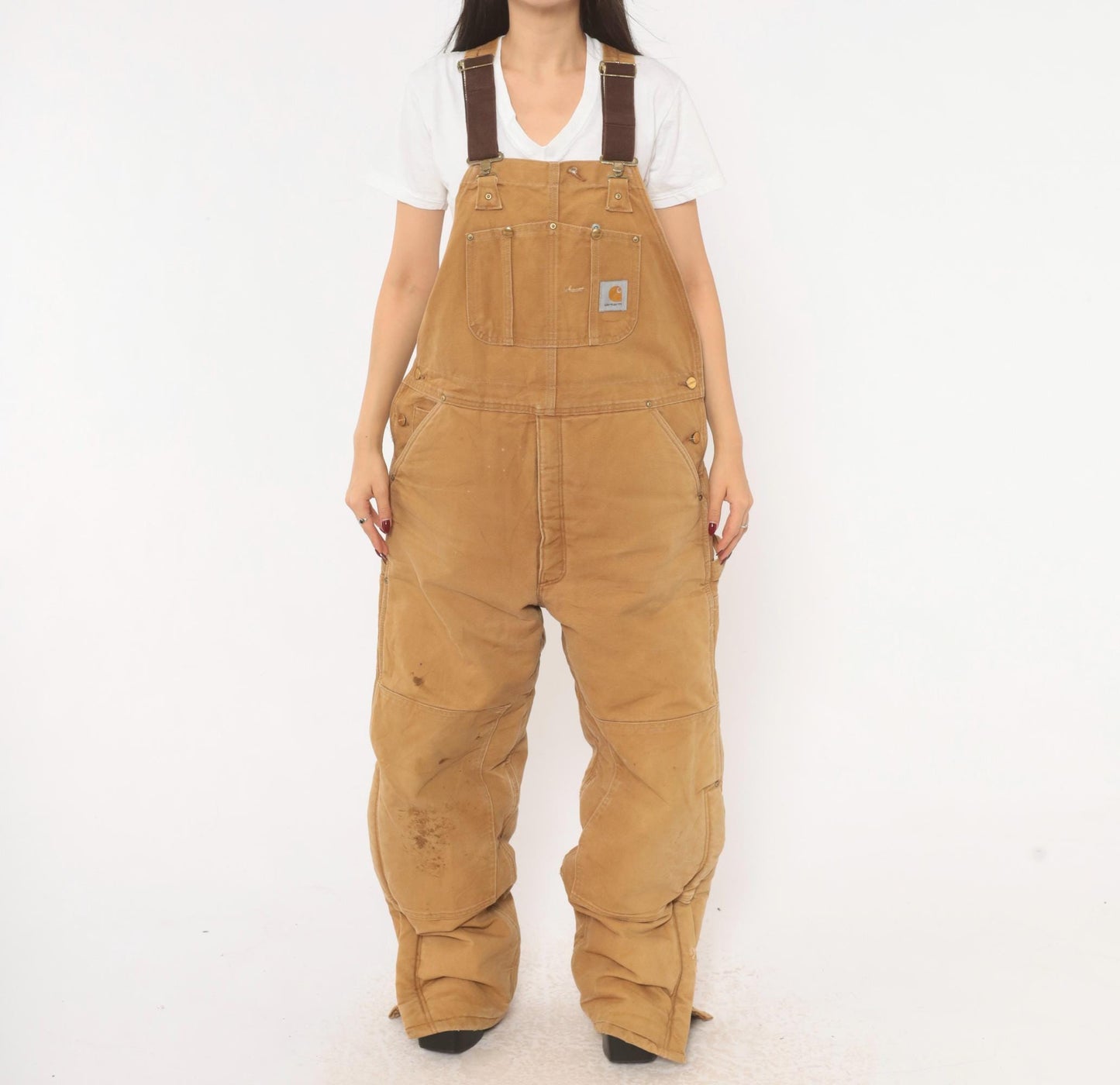 Carhartt Double Knee Bib Overalls Tan Duck Canvas Workwear Extra Large XL