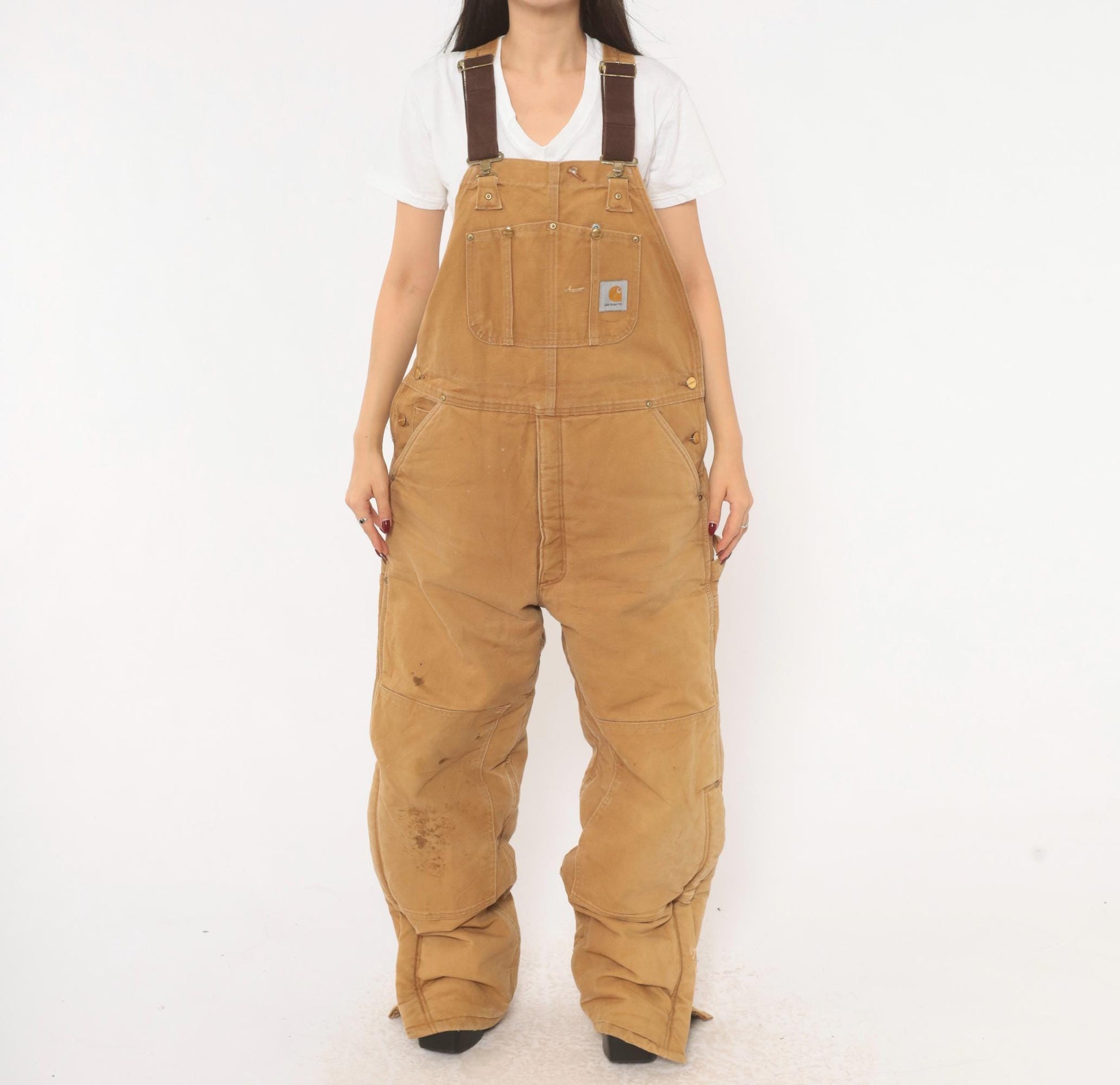 Carhartt Double Knee Bib Overalls Tan Duck Canvas Workwear Extra Large XL