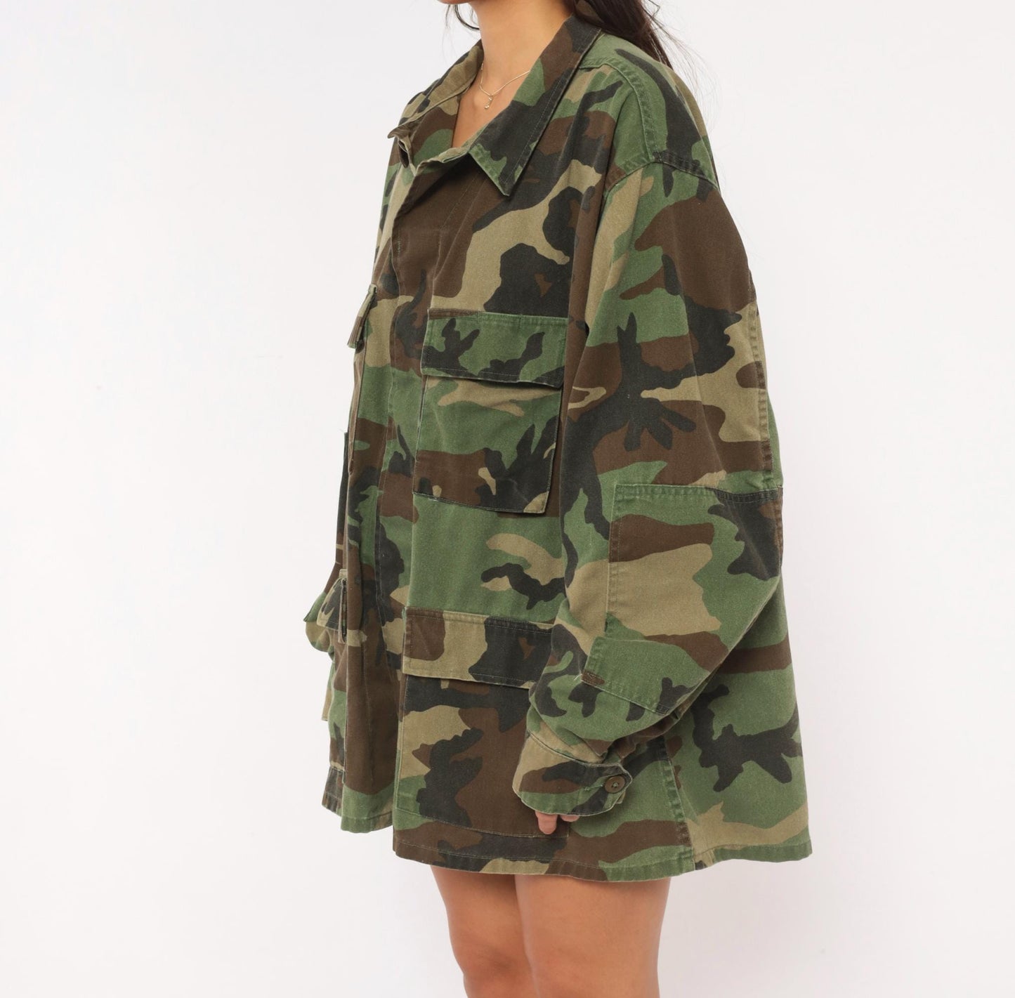 90s Propper Woodland Camo BDU Shirt Jacket Olive Brown Utility Extra Large XL