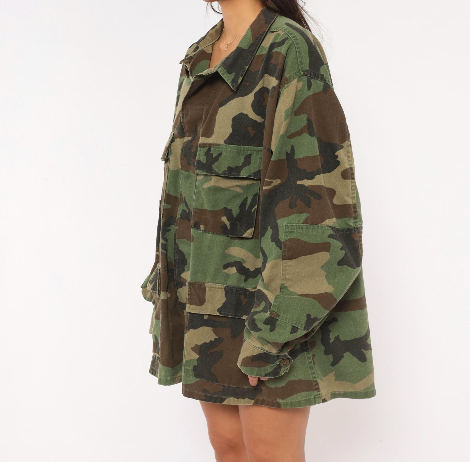 90s Propper Woodland Camo BDU Shirt Jacket Olive Brown Utility Extra Large XL