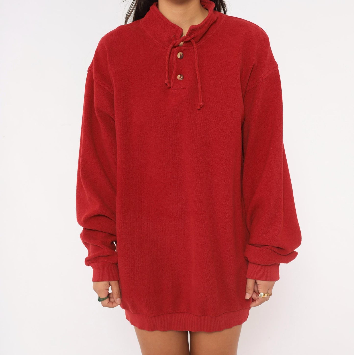 90s Crazy Shirt Cranberry Henley Sweatshirt Cotton Mock Neck Drawstring Large L