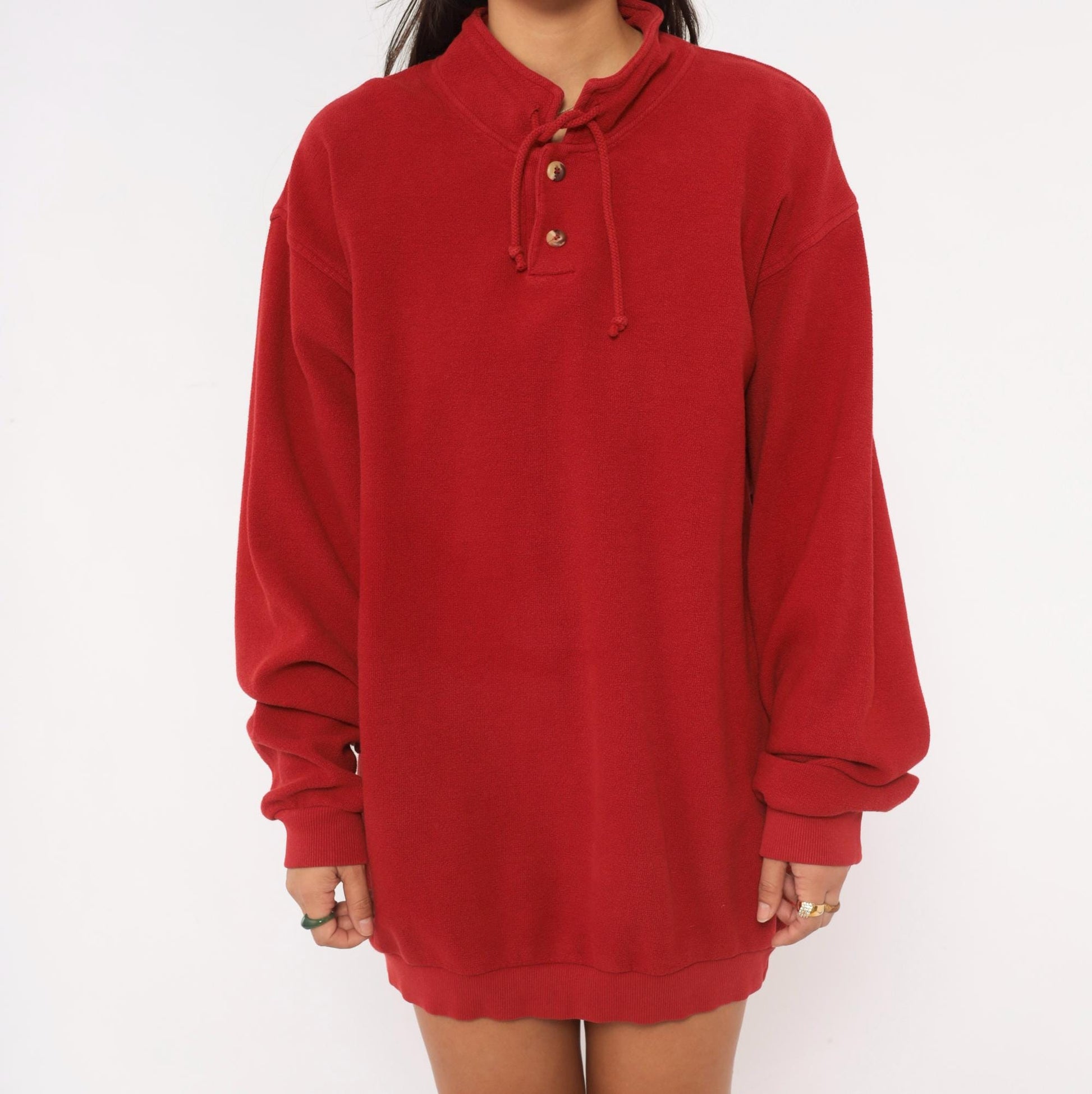 90s Crazy Shirt Cranberry Henley Sweatshirt Cotton Mock Neck Drawstring Large L