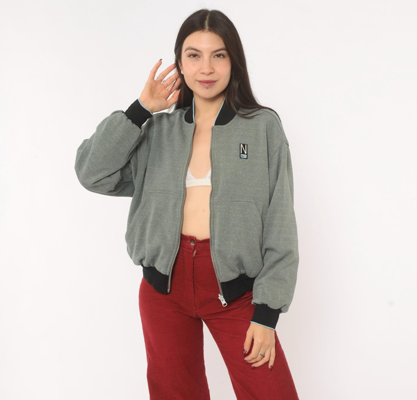 00s Nike Reversible Bomber Windbreaker Grey Fleece Taupe Colorblock Small