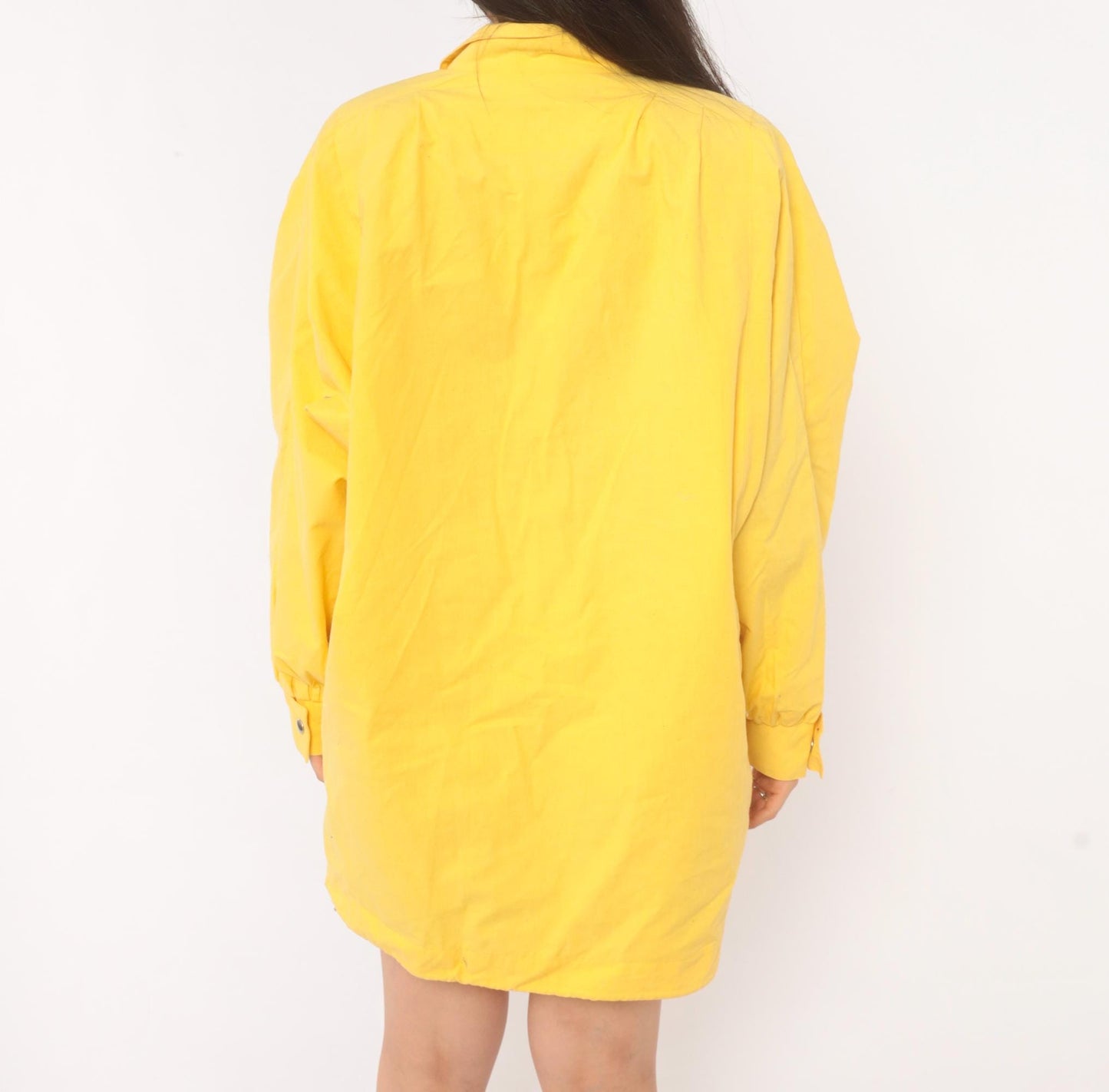 80s Pacer Yellow Cotton Parka Snap Front Stand Collar Windbreaker Small