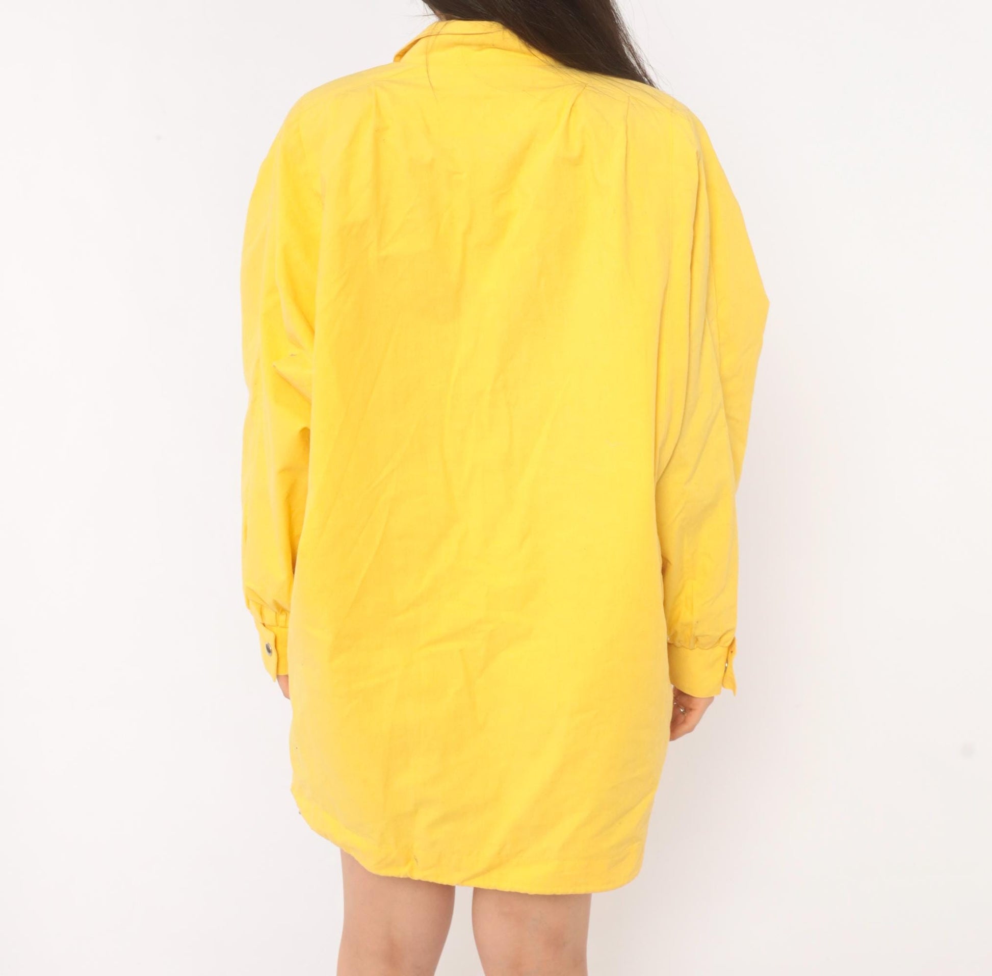 80s Pacer Yellow Cotton Parka Snap Front Stand Collar Windbreaker Small