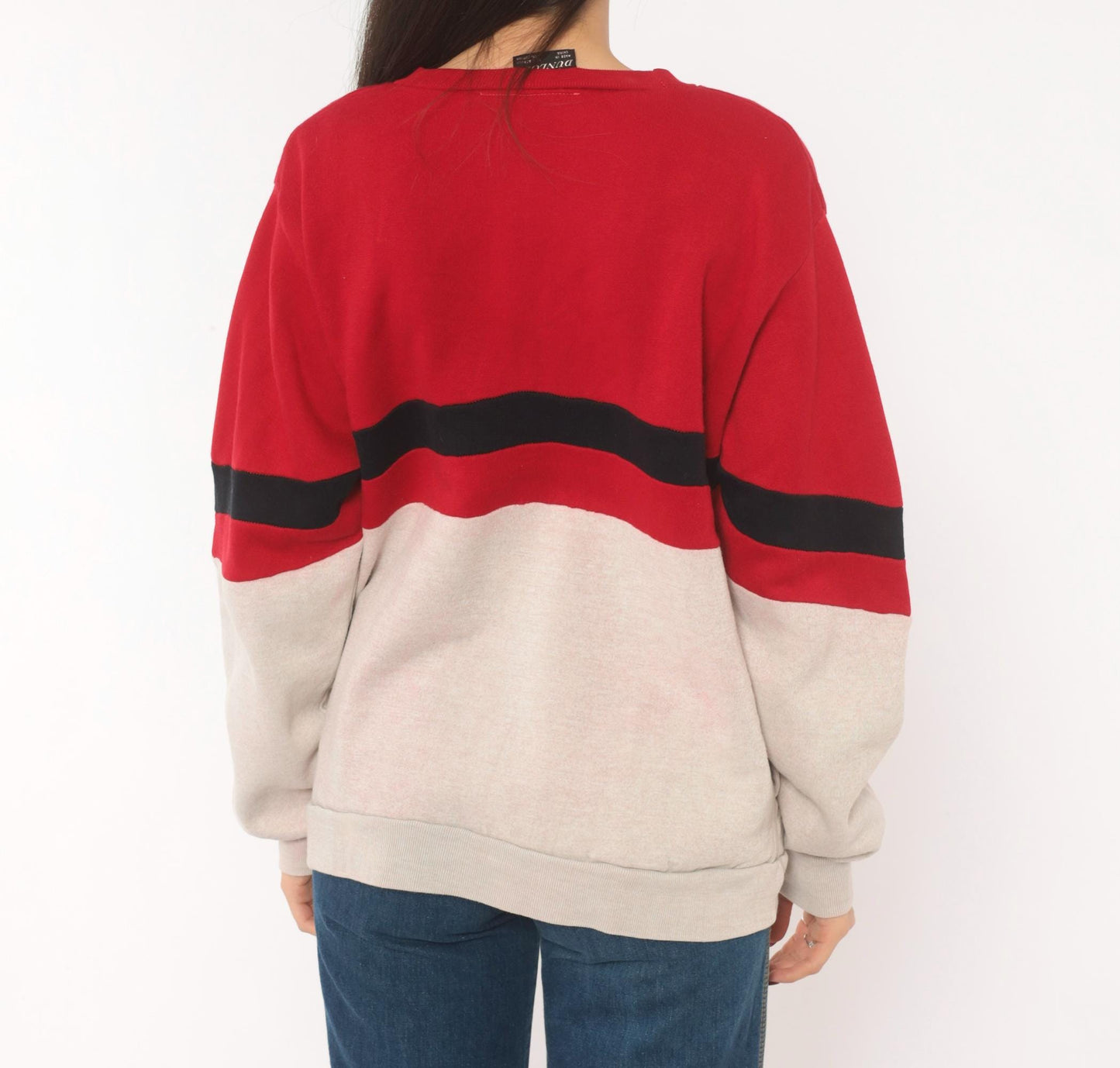 80s Dunlop Color Block Sweatshirt Red Cream Black Stripe Drop Shoulder Large