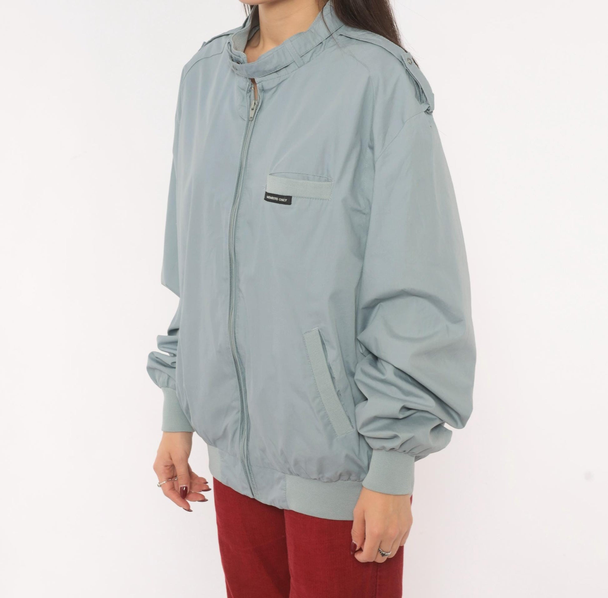 80s Members Only Racer Jacket Grey Bomber Zip Snap Collar Extra Large XL