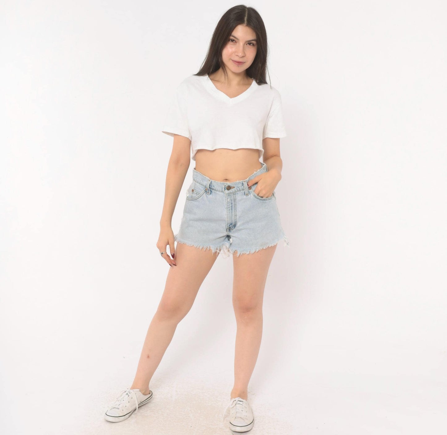 90s Levi's Cutoff Denim Shorts Light Wash High Rise Button Fly Small
