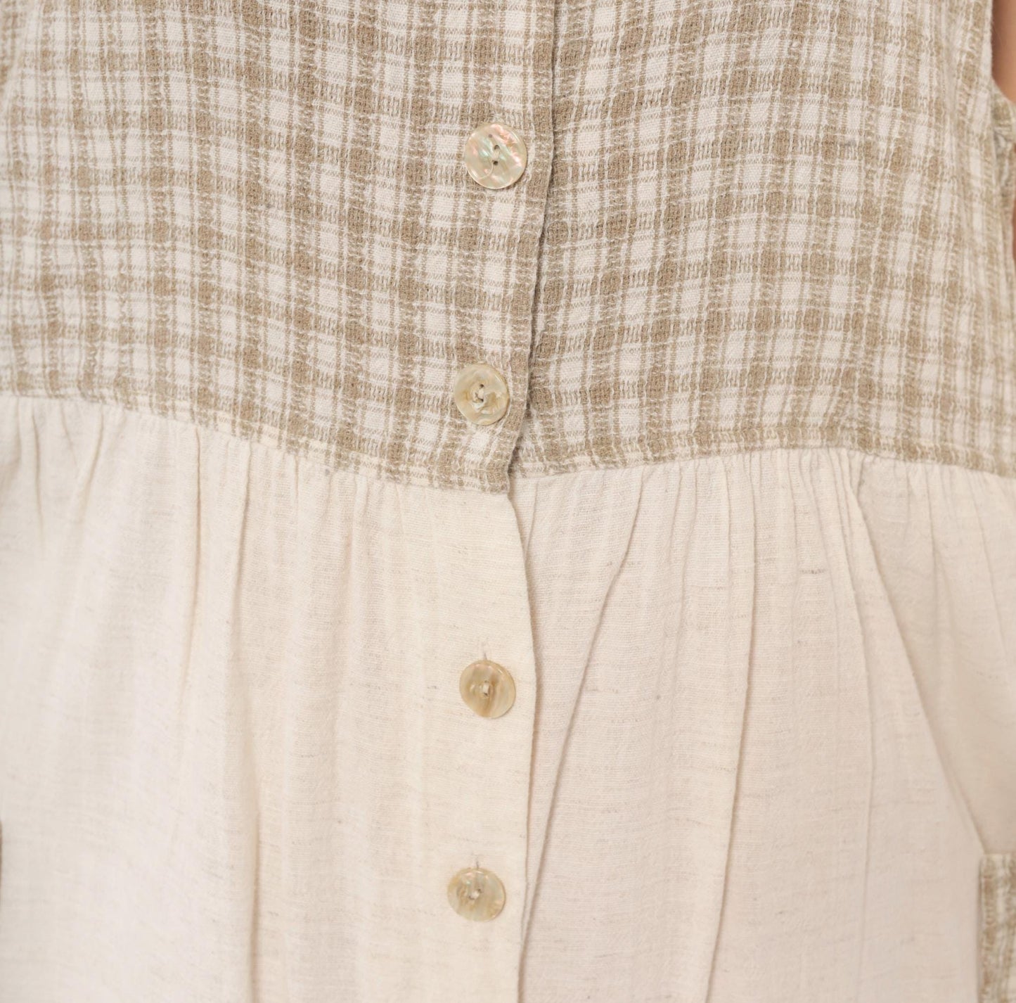 90s Two Twenty Gingham Midi Jumper Dress Tan Cream Cotton Linen Large