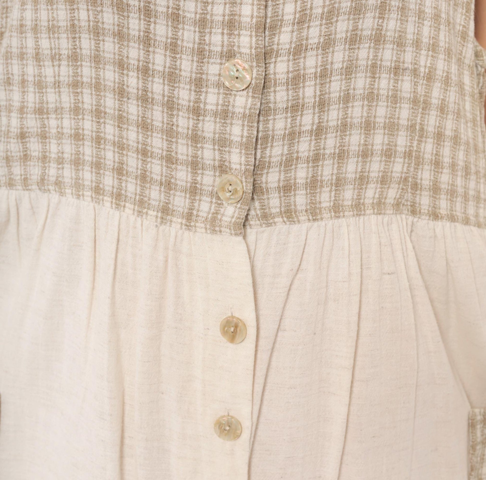 90s Two Twenty Gingham Midi Jumper Dress Tan Cream Cotton Linen Large