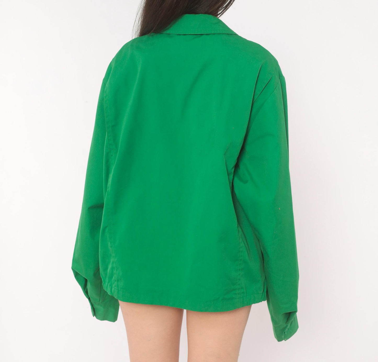 70s Alligator Green Zip Front Windbreaker Cotton Jacket Medium