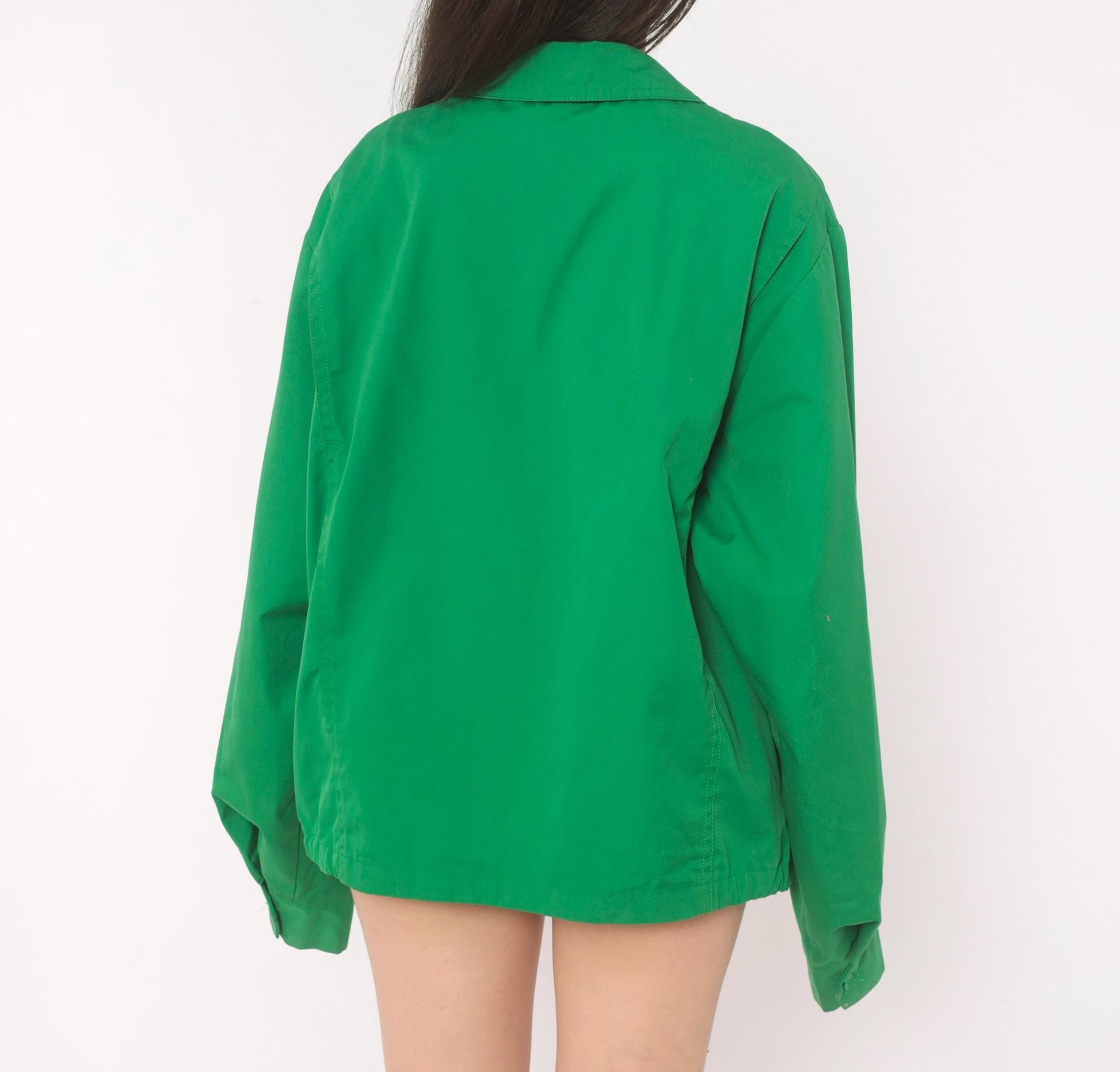 70s Alligator Green Zip Front Windbreaker Cotton Jacket Medium