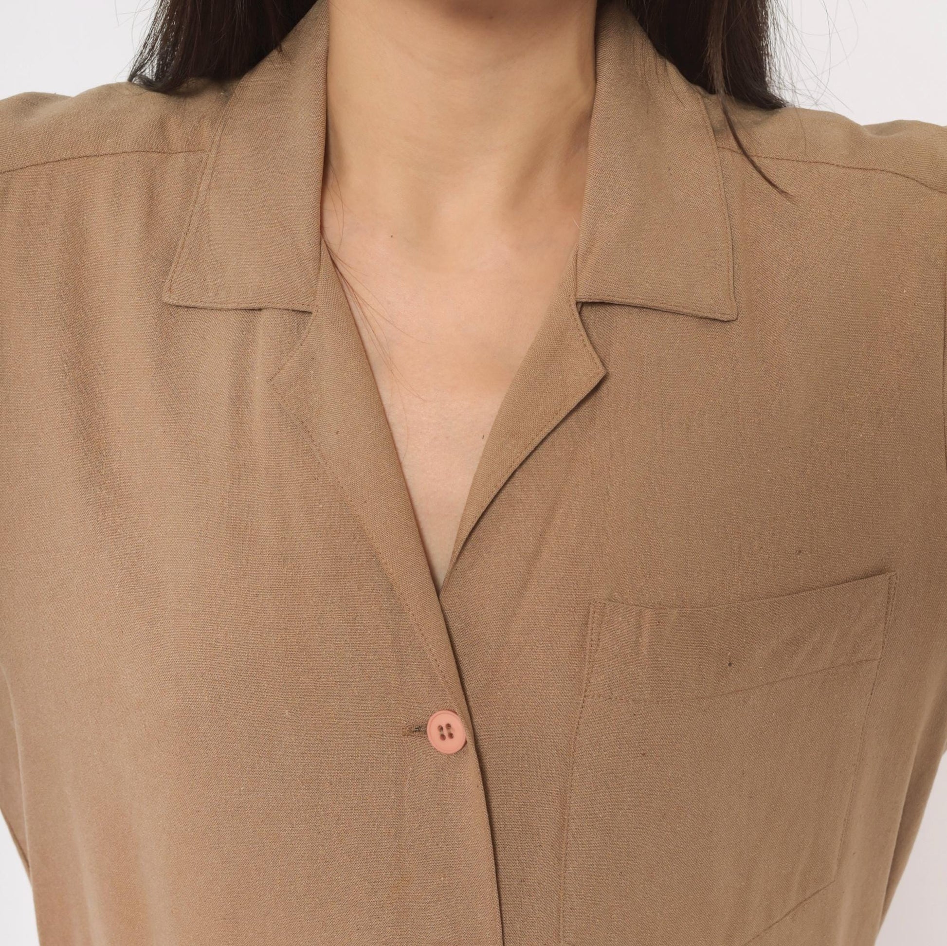 90s Liz Claiborne Silk Maxi Shirt Dress Tan Camp Collar Pleated Medium M