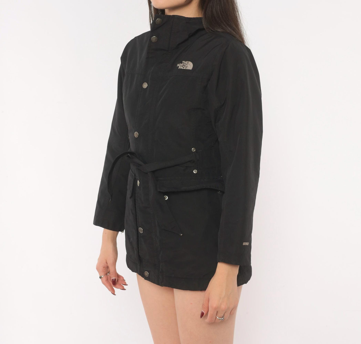 90s The North Face Black Down Jacket Snap Waist Puffer XS