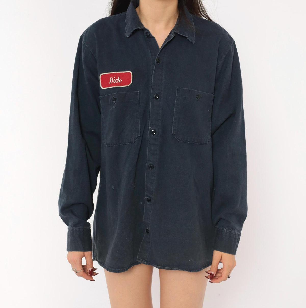 90s Cintas Navy Work Shirt Name Patch Button Front Medium