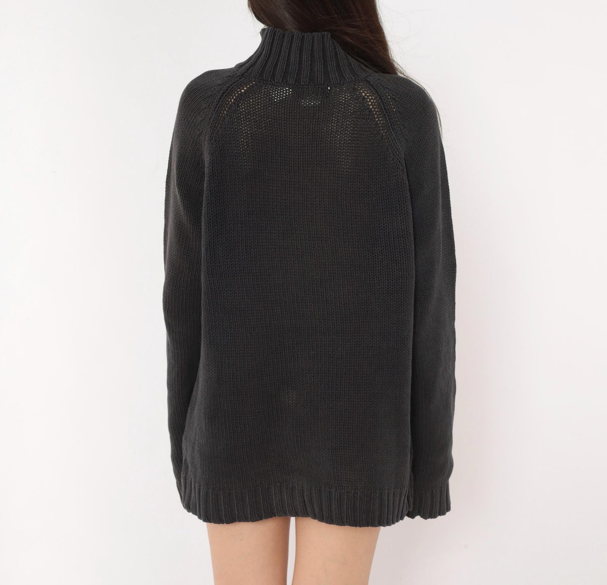 90s Chadwick's Black Mock Neck Sweater Cotton Knit Raglan Pullover Large L