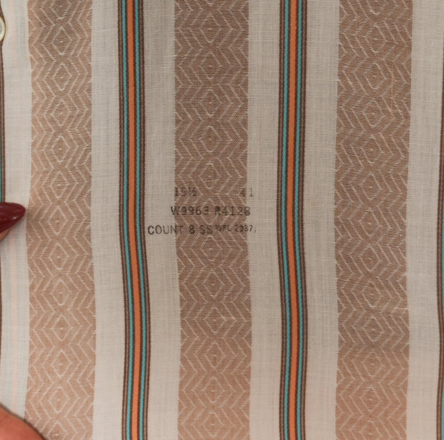 70s Donross Striped Button Up Shirt Cream Tan Teal Orange Camp Collar Medium