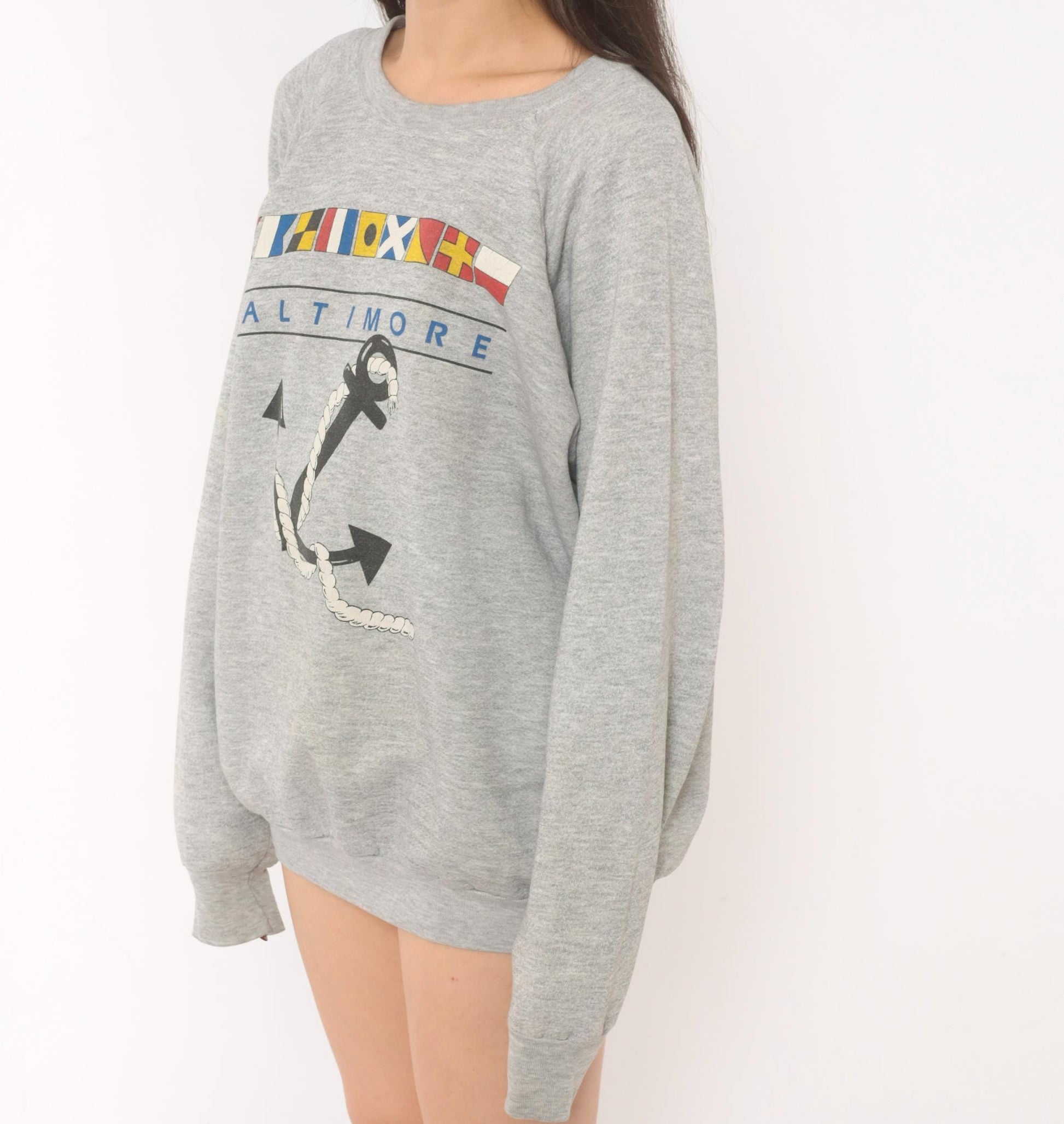 90s Fruit Of The Loom Baltimore Nautical Anchor Sweatshirt Grey Heather Extra Large