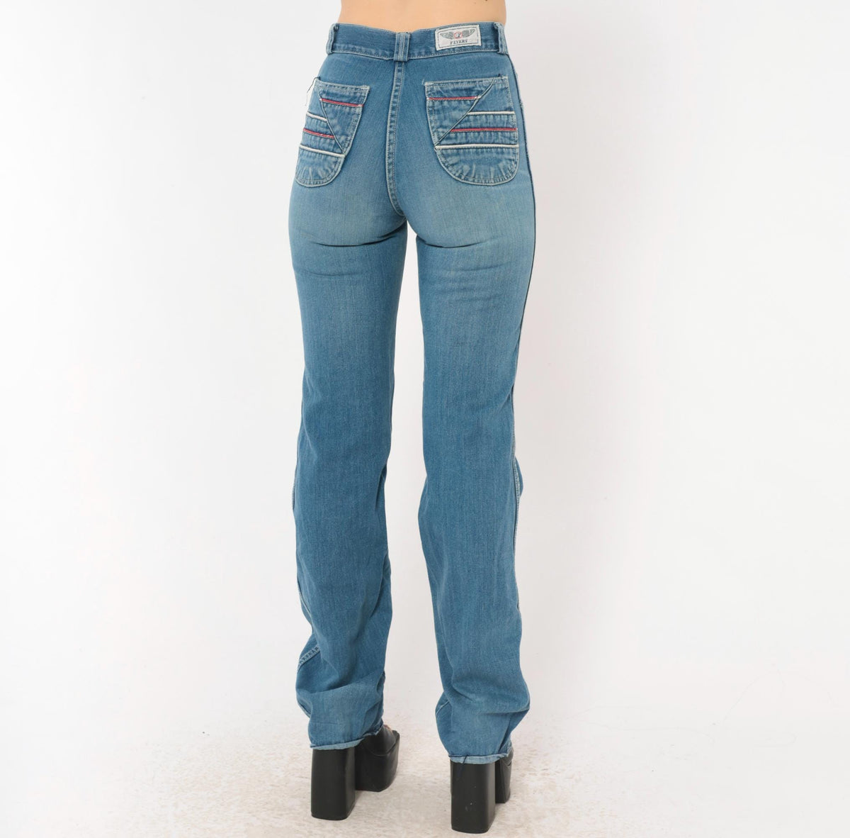 80s Flyers High Waist Straight Leg Jeans Medium Wash Cotton Blue Extra Small XS