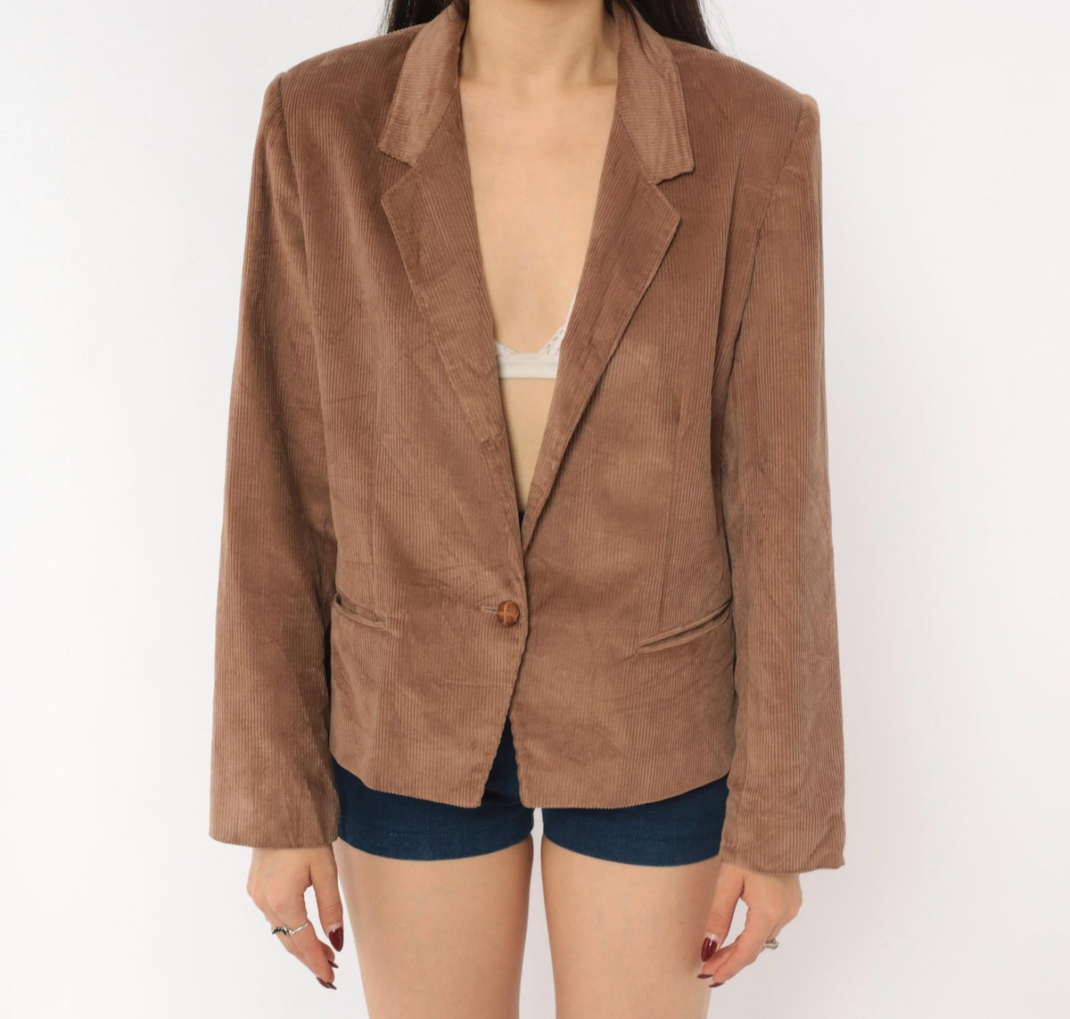 80s Panther Corduroy Blazer Mauve-Brown Notched Lapel Cotton Medium M