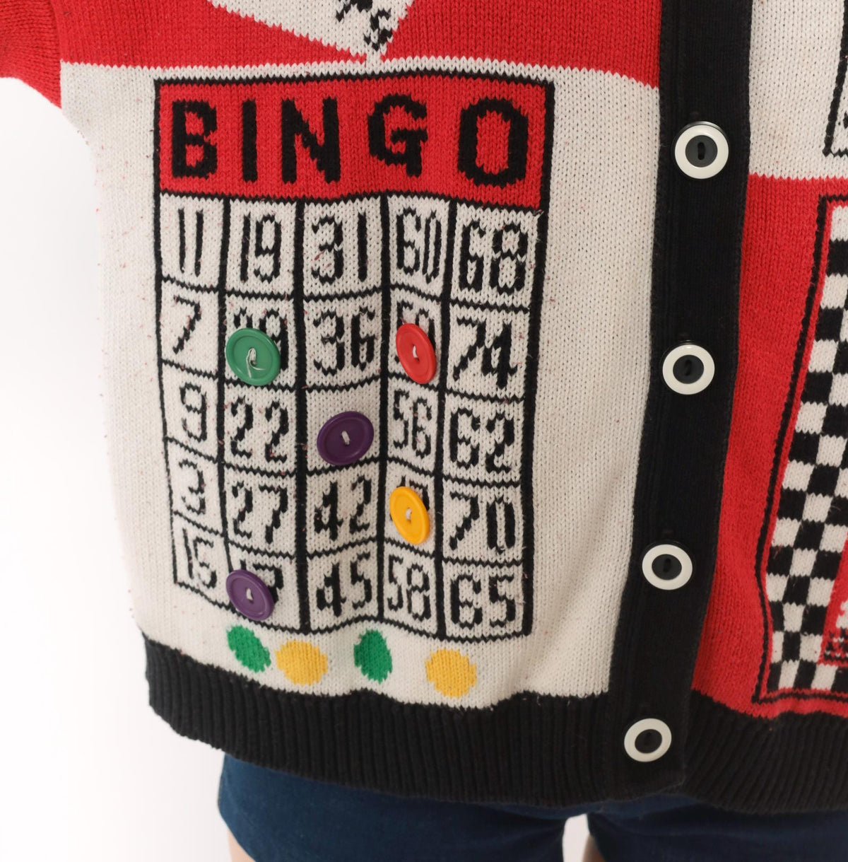 90s Casual Corner Cardigan Red Black Game Night Novelty Knit Large L
