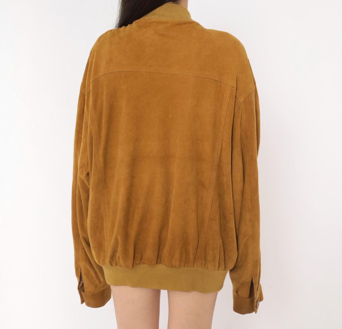 80s Rely Mustard Suede Bomber Jacket Knit Collar Button Front Medium