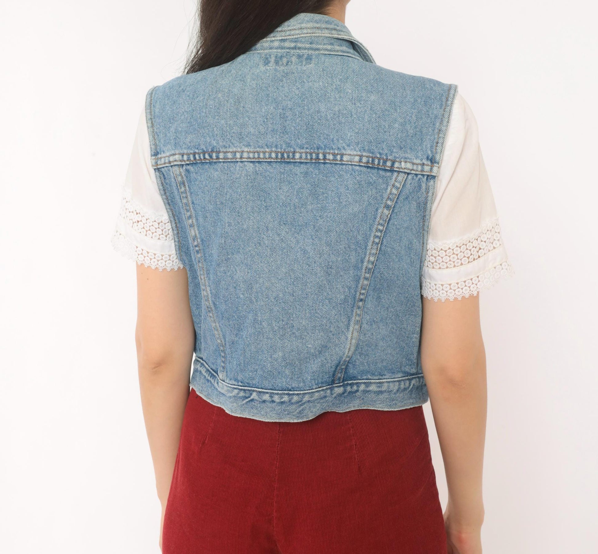 90s Karen Kane Light Blue Denim Vest Cropped Button Front Small S